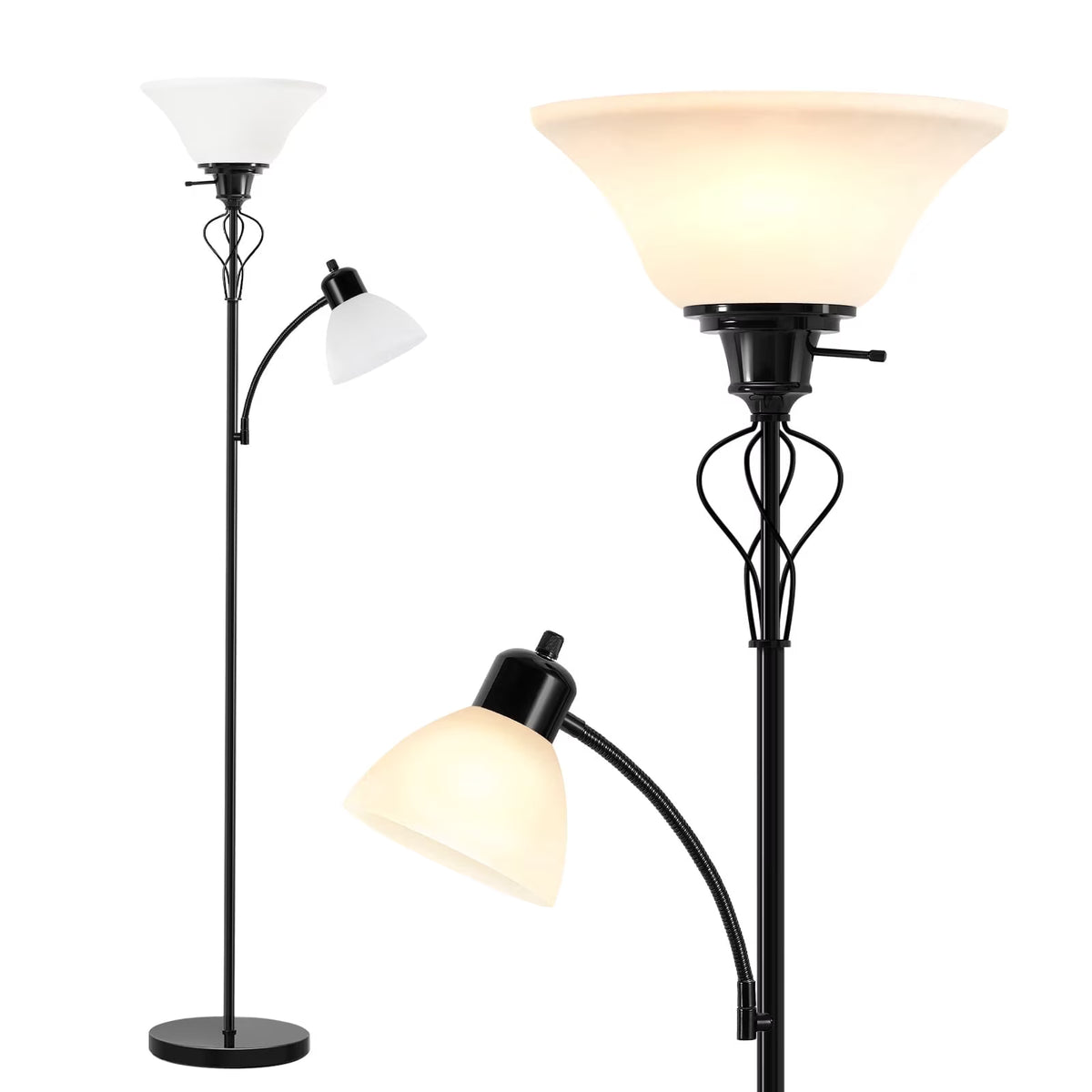 NATYSWAN Floor Lamp for Living Room,70in Gold Standing Lamps with Sturdy Metal Base and White Lampshade,Modern Torchiere Tall Lamp for Bedroom Office,Rotary Switch