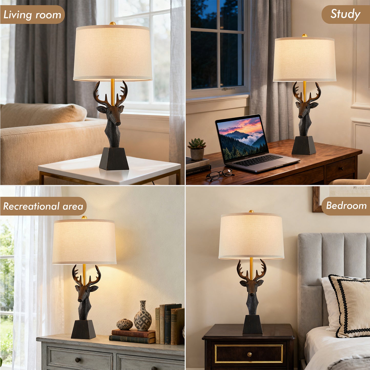 NATYSWAN Vintage Table Lamp 28.75" with Linen Shade - 9W LED Bulb Included - Rotary Switch - Farmhouse Bedside Lamp for Bedroom & Living Room