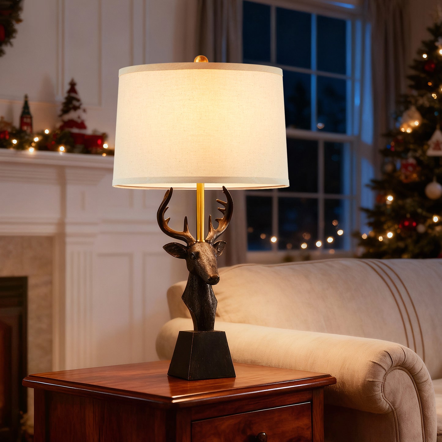 NATYSWAN Vintage Table Lamp 28.75" with Linen Shade - 9W LED Bulb Included - Rotary Switch - Farmhouse Bedside Lamp for Bedroom & Living Room