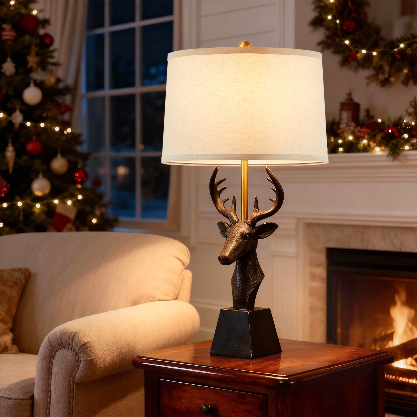 NATYSWAN Vintage Table Lamp 28.75" with Linen Shade - 9W LED Bulb Included - Rotary Switch - Farmhouse Bedside Lamp for Bedroom & Living Room