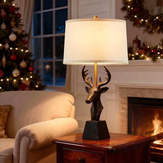 NATYSWAN Vintage Table Lamp 28.75" with Linen Shade - 9W LED Bulb Included - Rotary Switch - Farmhouse Bedside Lamp for Bedroom & Living Room