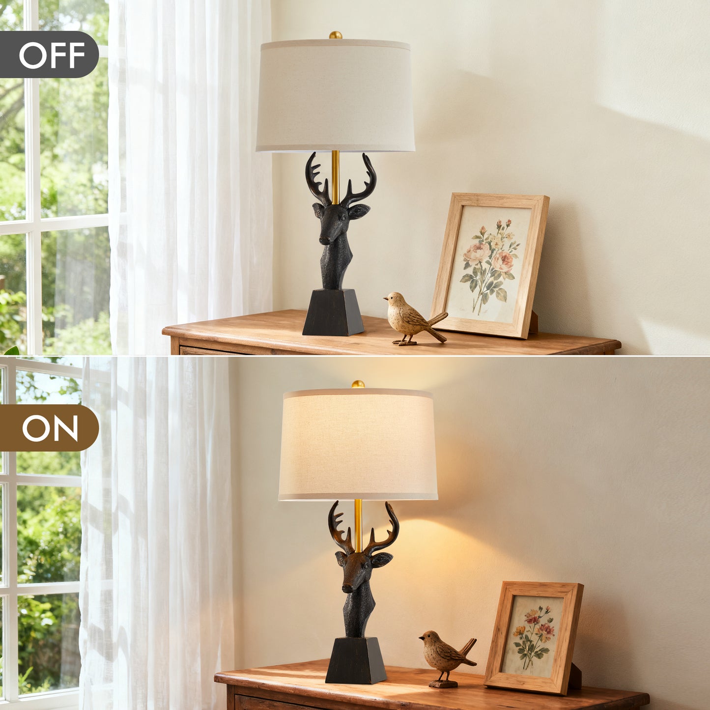 NATYSWAN Vintage Table Lamp 28.75" with Linen Shade - 9W LED Bulb Included - Rotary Switch - Farmhouse Bedside Lamp for Bedroom & Living Room