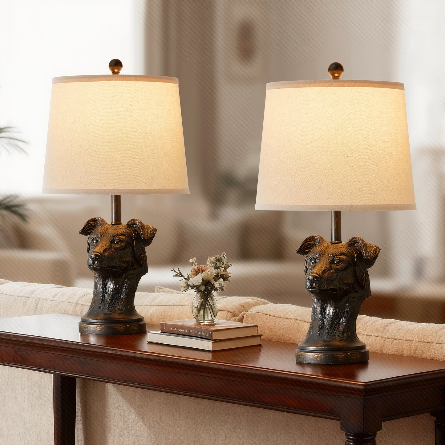 NATYSWAN Modern Table Lamp with Linen Shade, 24 inch Bedside Lamp with Rotary Switch & Included 9W LED Bulb for Nightstand, Living Room