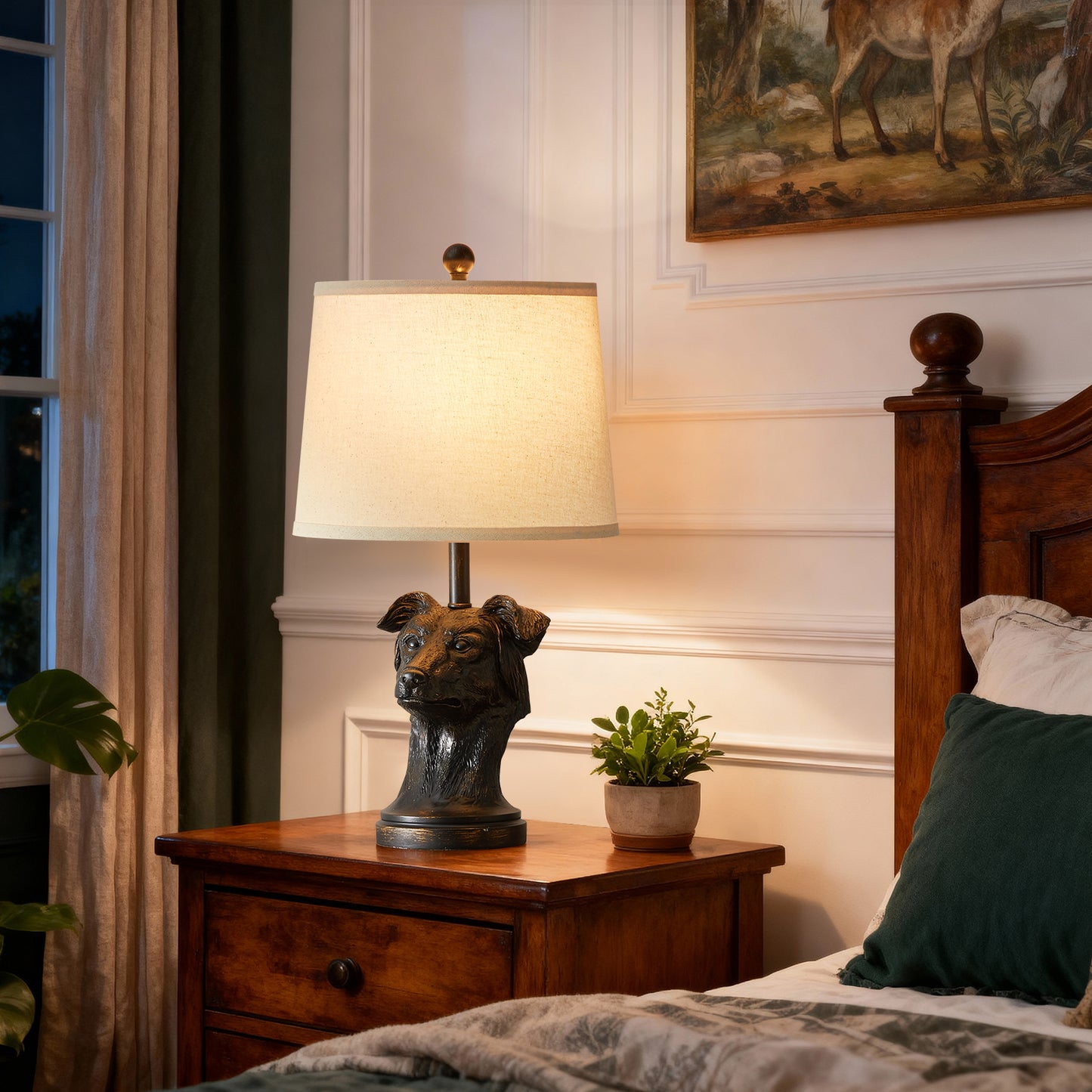 NATYSWAN Modern Table Lamp with Linen Shade, 24 inch Bedside Lamp with Rotary Switch & Included 9W LED Bulb for Nightstand, Living Room