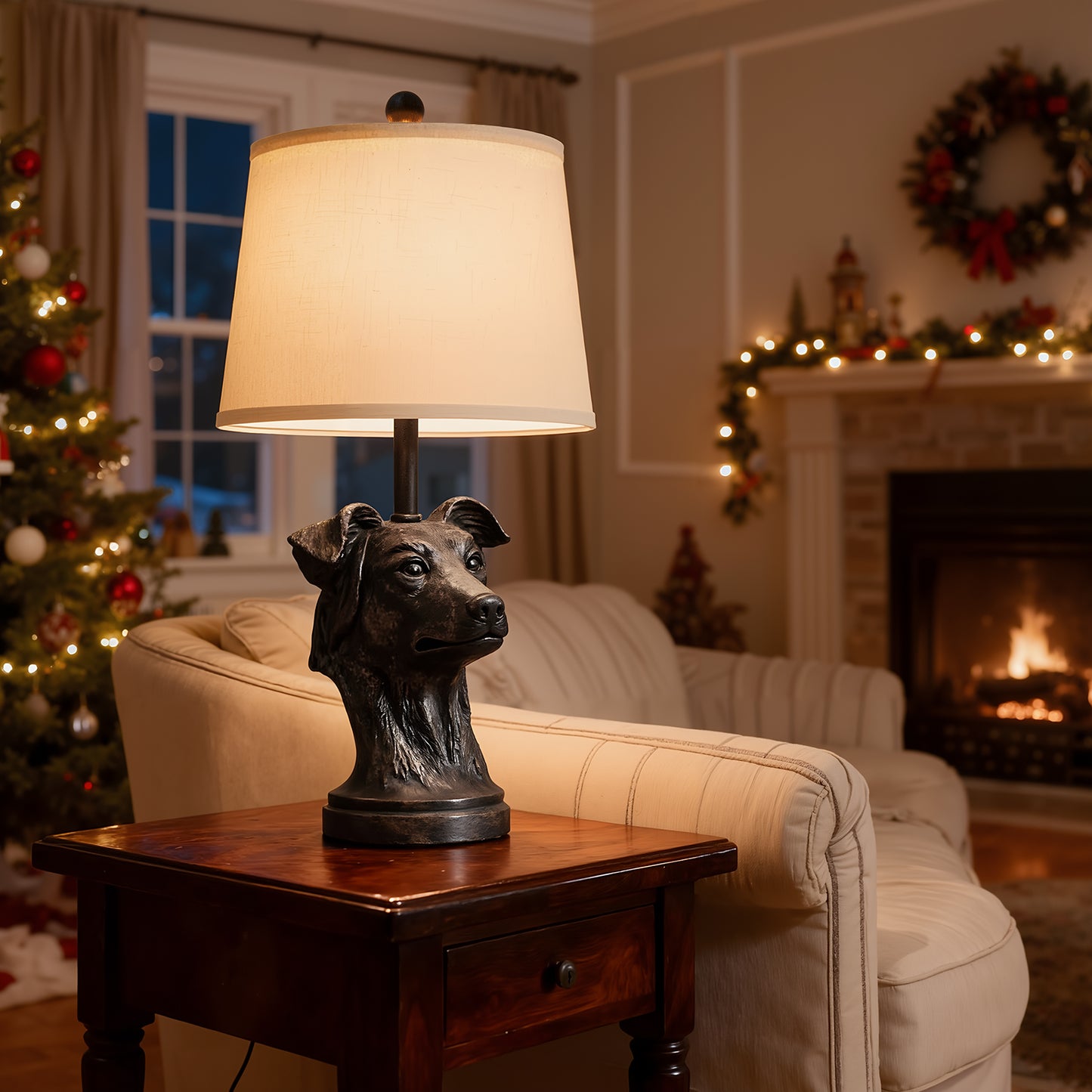 NATYSWAN Modern Table Lamp with Linen Shade, 24 inch Bedside Lamp with Rotary Switch & Included 9W LED Bulb for Nightstand, Living Room