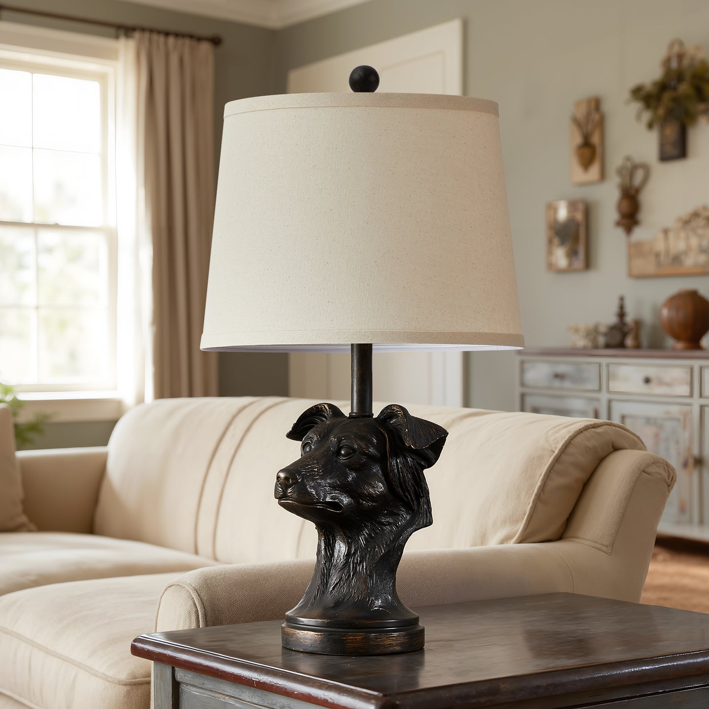 NATYSWAN Modern Table Lamp with Linen Shade, 24 inch Bedside Lamp with Rotary Switch & Included 9W LED Bulb for Nightstand, Living Room