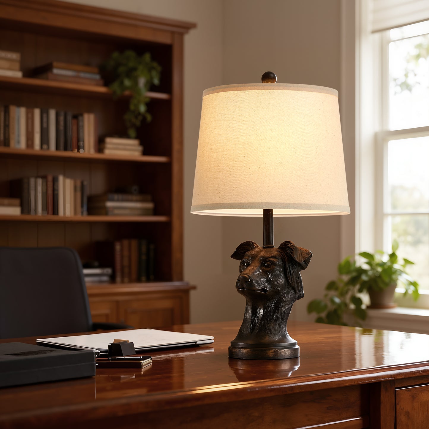 NATYSWAN Modern Table Lamp with Linen Shade, 24 inch Bedside Lamp with Rotary Switch & Included 9W LED Bulb for Nightstand, Living Room