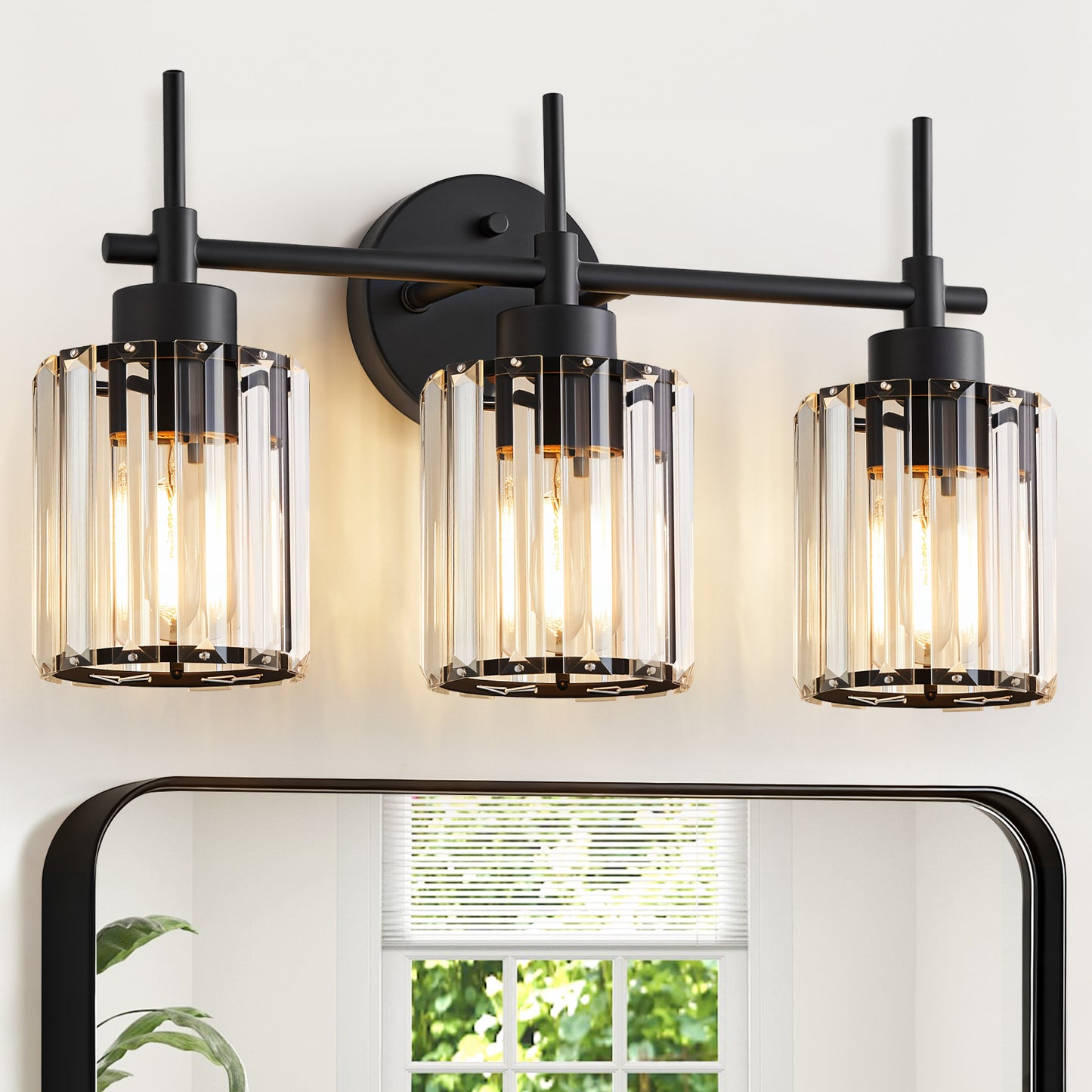 3 Light Crystal Vanity Light(Bulbs Not Included), Bathroom Lighting Fixtures Over Mirror Black Crystal Wall Light Bath Wall Lighting Modern Bath Wall Sconce Lighting for Bedroom Living Room