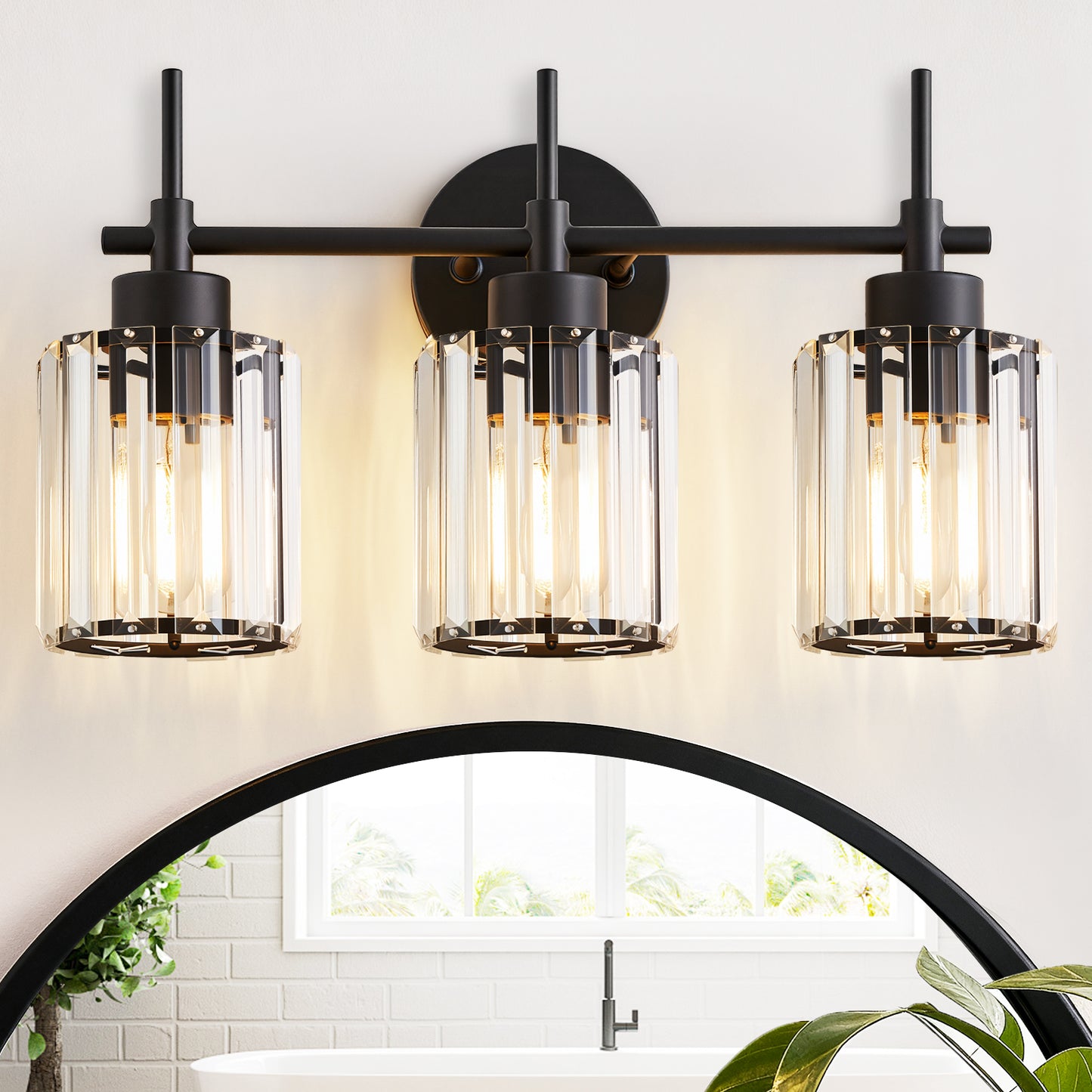 3 Light Crystal Vanity Light(Bulbs Not Included), Bathroom Lighting Fixtures Over Mirror Black Crystal Wall Light Bath Wall Lighting Modern Bath Wall Sconce Lighting for Bedroom Living Room