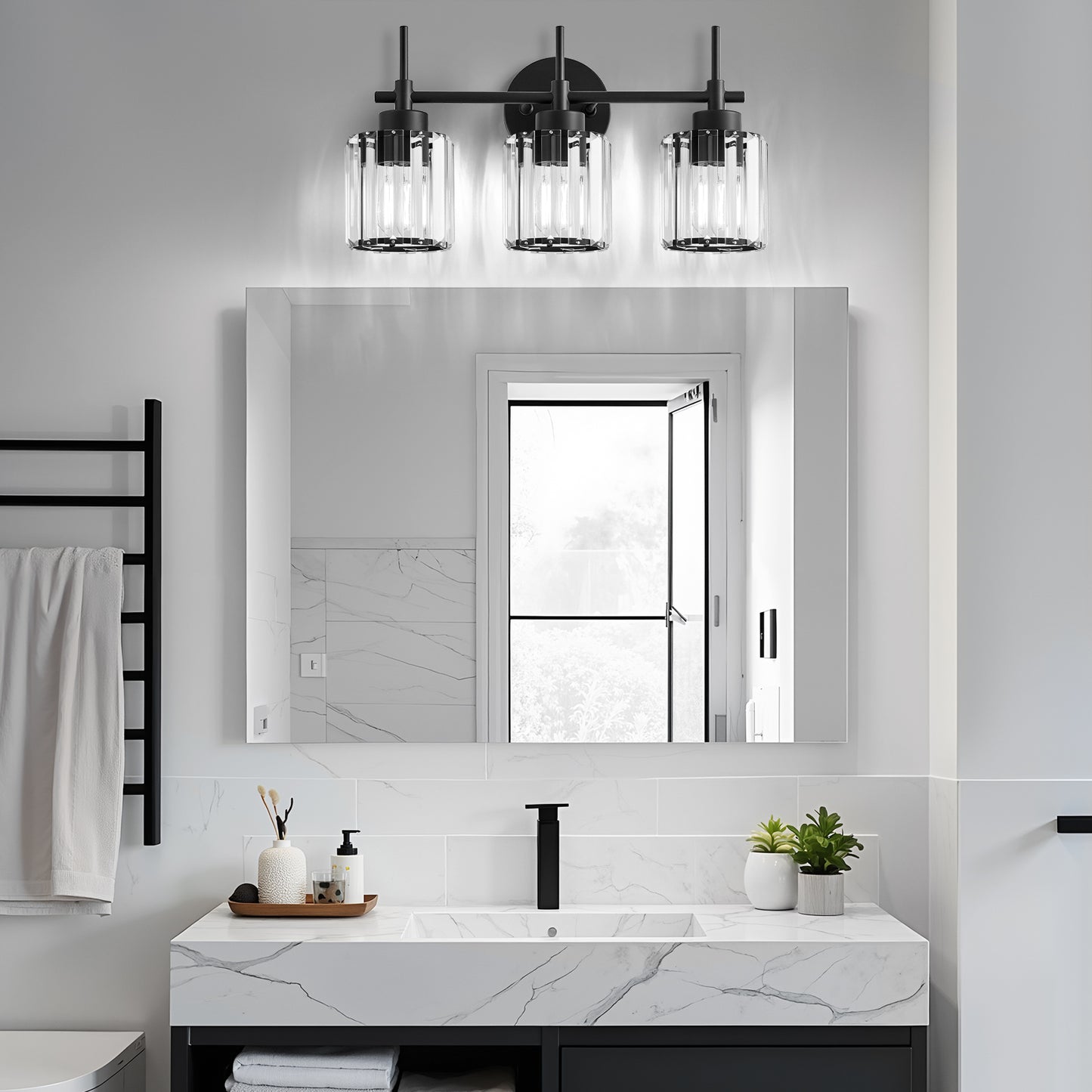 3 Light Crystal Vanity Light(Bulbs Not Included), Bathroom Lighting Fixtures Over Mirror Black Crystal Wall Light Bath Wall Lighting Modern Bath Wall Sconce Lighting for Bedroom Living Room