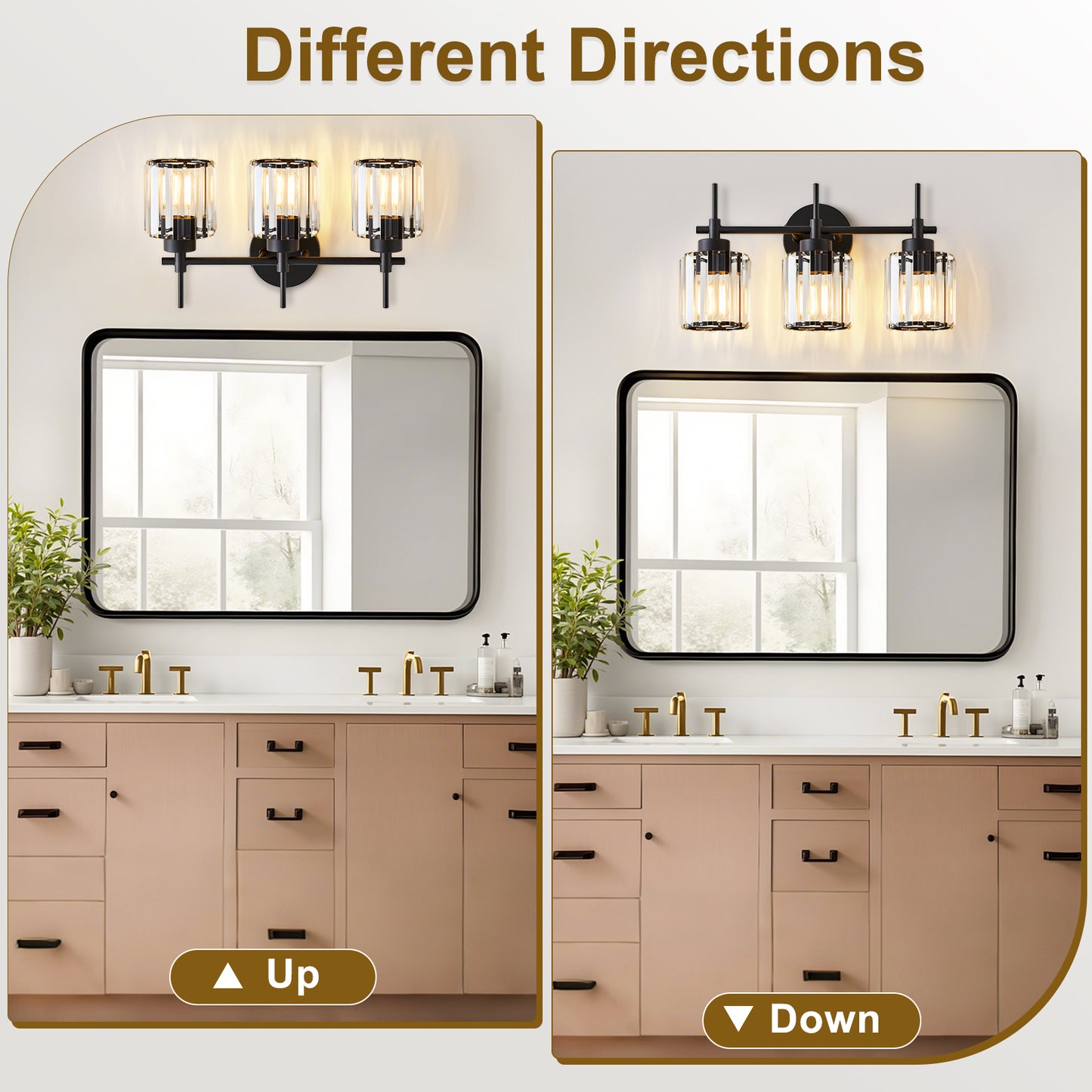 3 Light Crystal Vanity Light(Bulbs Not Included), Bathroom Lighting Fixtures Over Mirror Black Crystal Wall Light Bath Wall Lighting Modern Bath Wall Sconce Lighting for Bedroom Living Room