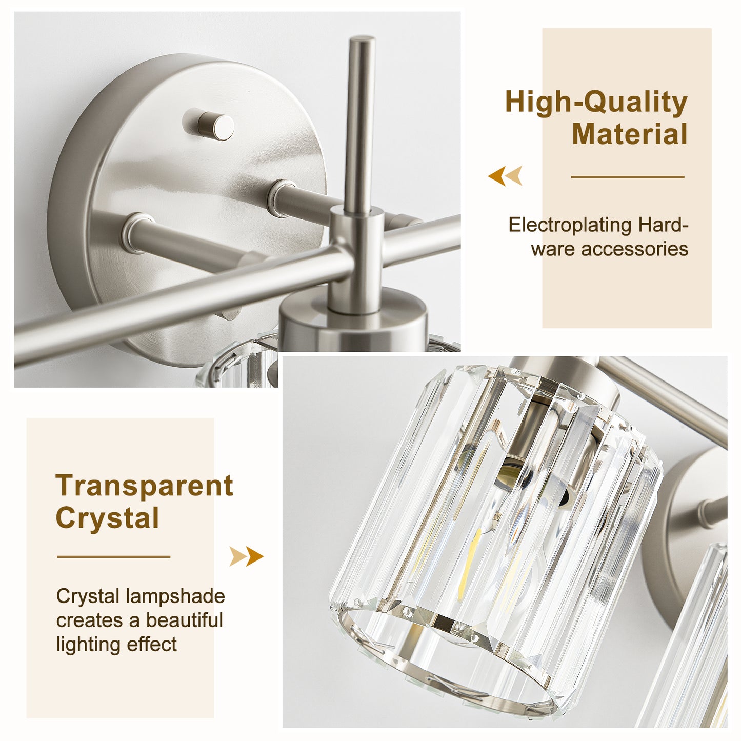 3 Light Crystal Bathroom Light Fixtures(Bulbs Not Included), Brushed Nickel Vanity Mirror Lights, Crystal Bath Vintage Wall Mounted Lamps Wall Light Fixtures for Bathroom, Living Room