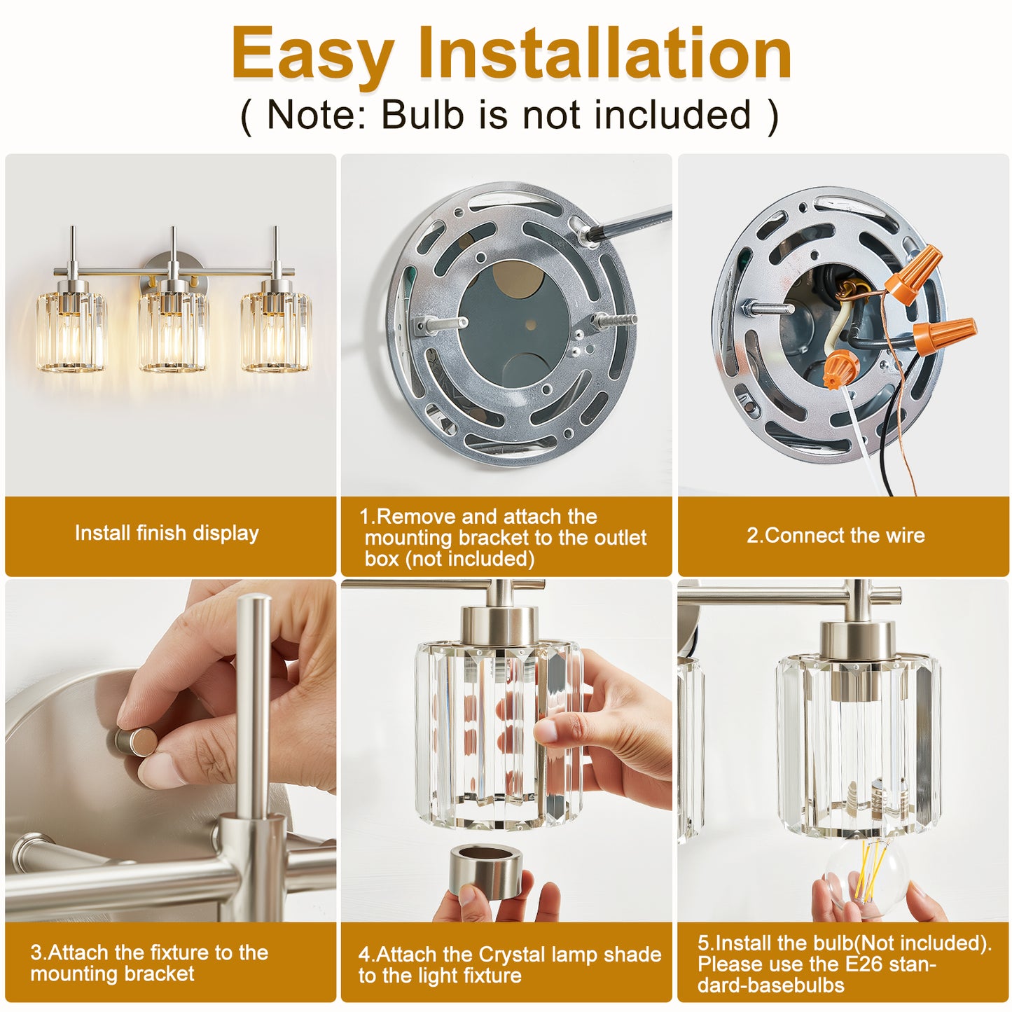 3 Light Crystal Bathroom Light Fixtures(Bulbs Not Included), Brushed Nickel Vanity Mirror Lights, Crystal Bath Vintage Wall Mounted Lamps Wall Light Fixtures for Bathroom, Living Room