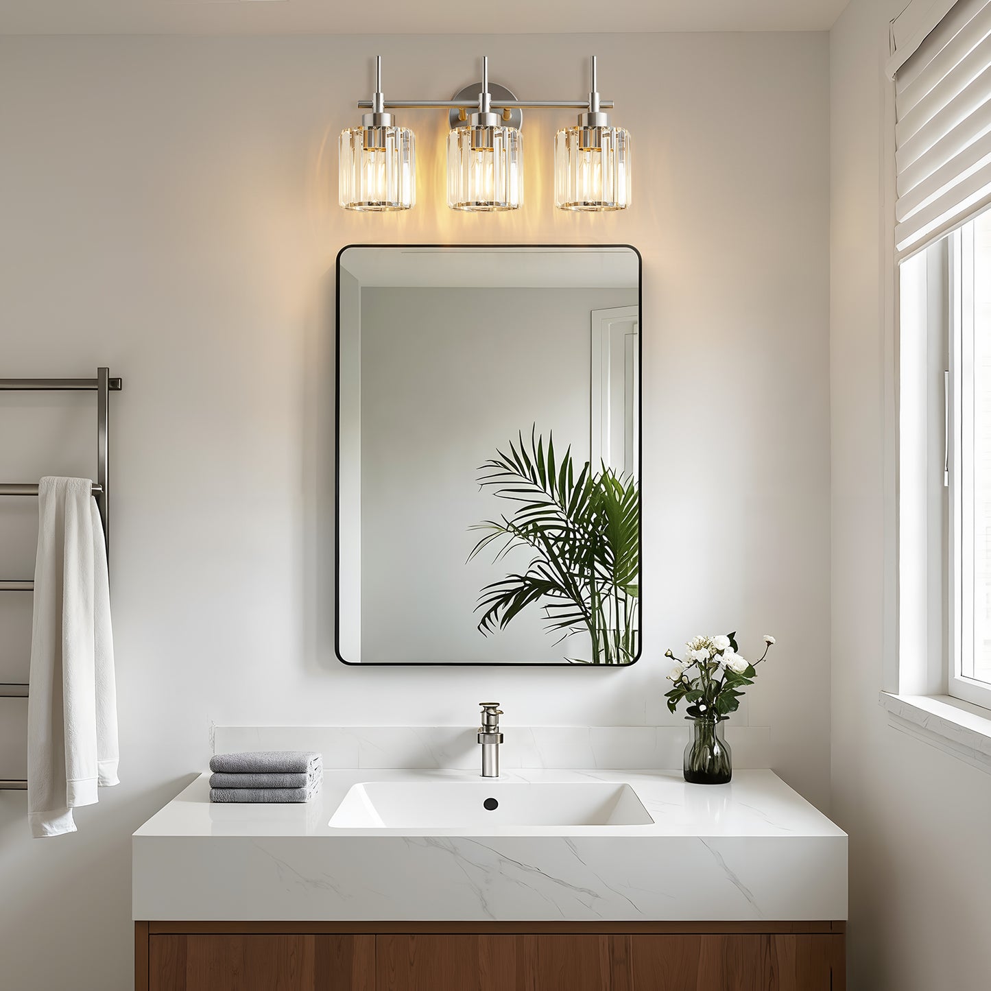 3 Light Crystal Bathroom Light Fixtures(Bulbs Not Included), Brushed Nickel Vanity Mirror Lights, Crystal Bath Vintage Wall Mounted Lamps Wall Light Fixtures for Bathroom, Living Room