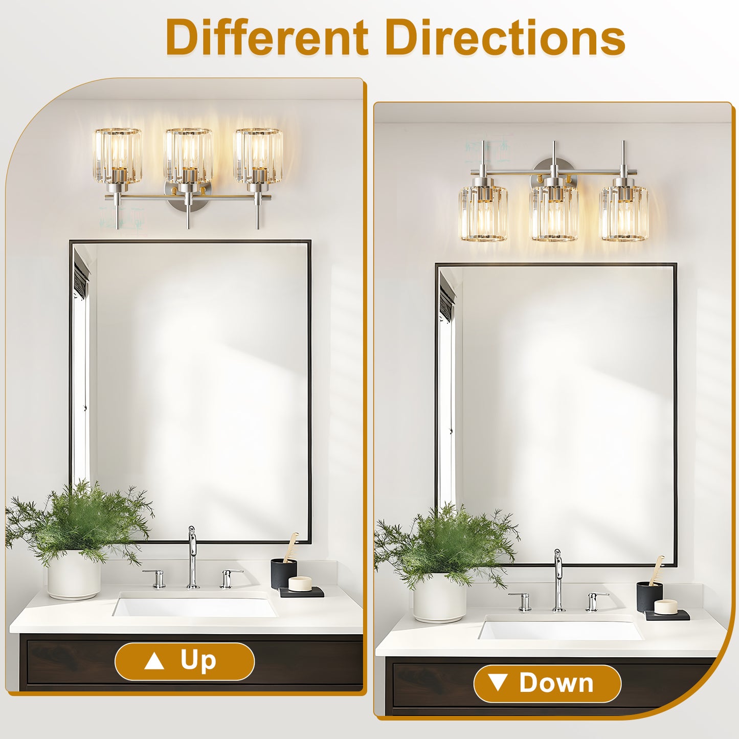 3 Light Crystal Bathroom Light Fixtures(Bulbs Not Included), Brushed Nickel Vanity Mirror Lights, Crystal Bath Vintage Wall Mounted Lamps Wall Light Fixtures for Bathroom, Living Room