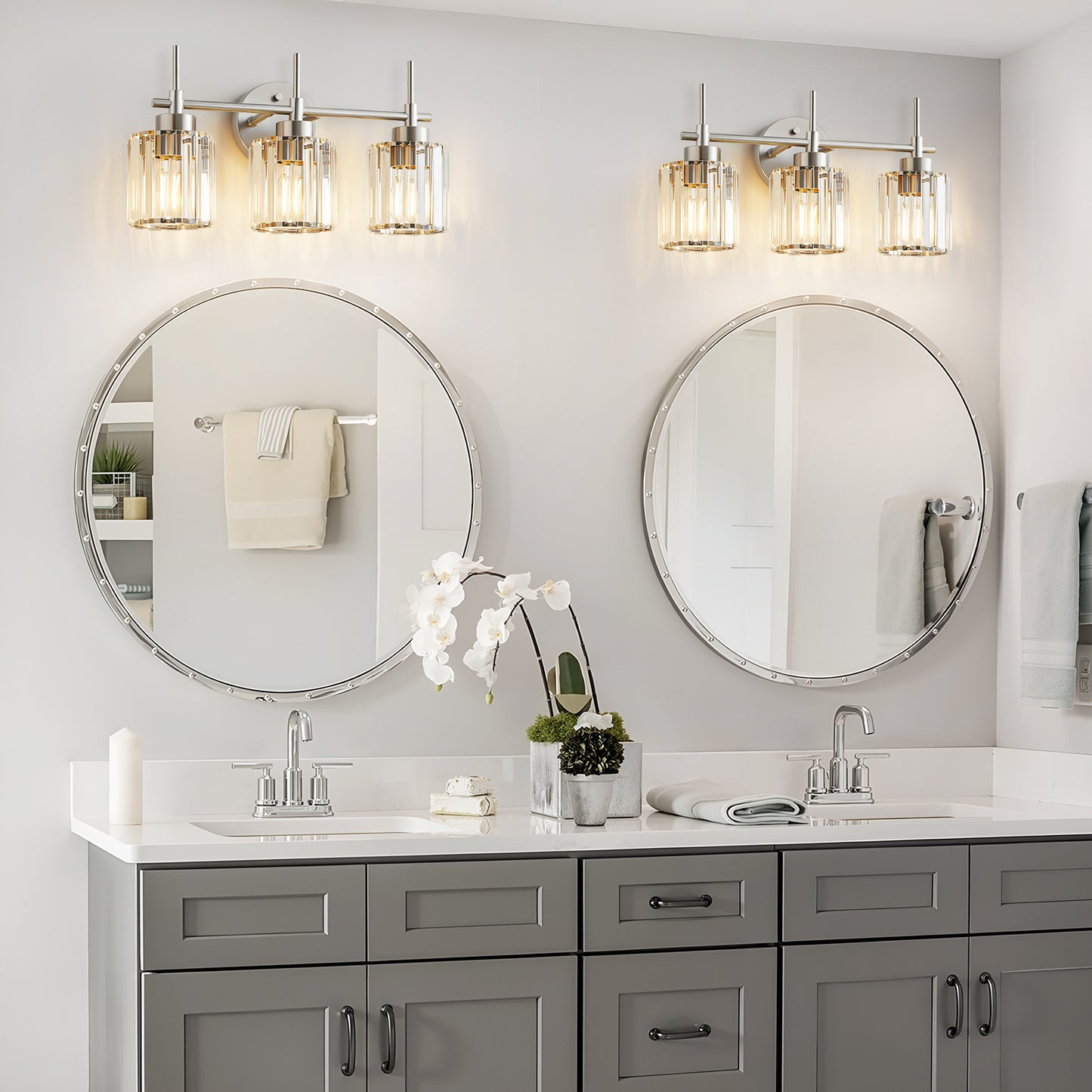 3 Light Crystal Bathroom Light Fixtures(Bulbs Not Included), Brushed Nickel Vanity Mirror Lights, Crystal Bath Vintage Wall Mounted Lamps Wall Light Fixtures for Bathroom, Living Room