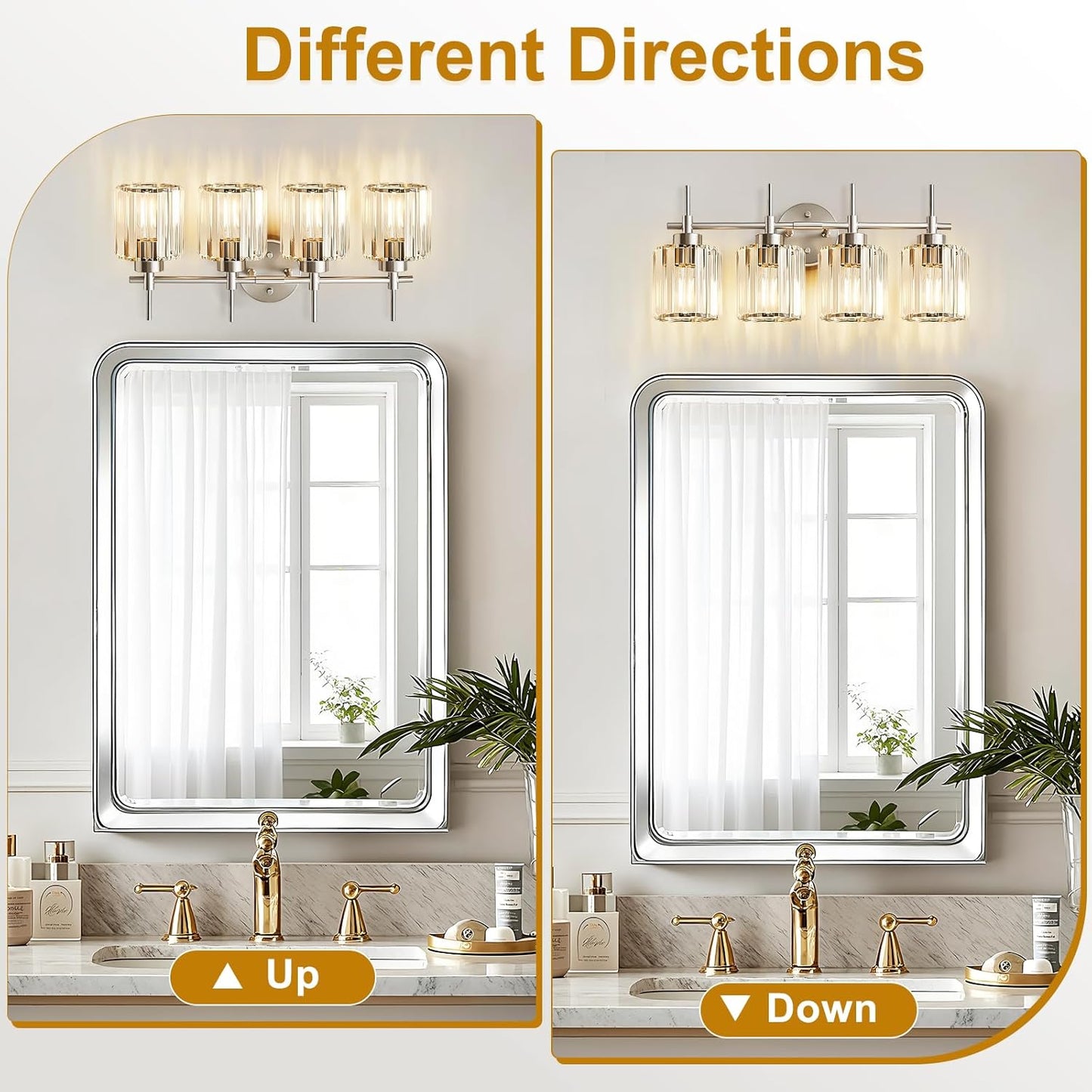 NATYSWAN Crystal Bathroom Vanity Lights(Bulbs Not Included), 4 Light Bath Mirror Light Brushed Nickel Round Crystal Wall Mount Light Fixture Over Mirror Morden for Living Room