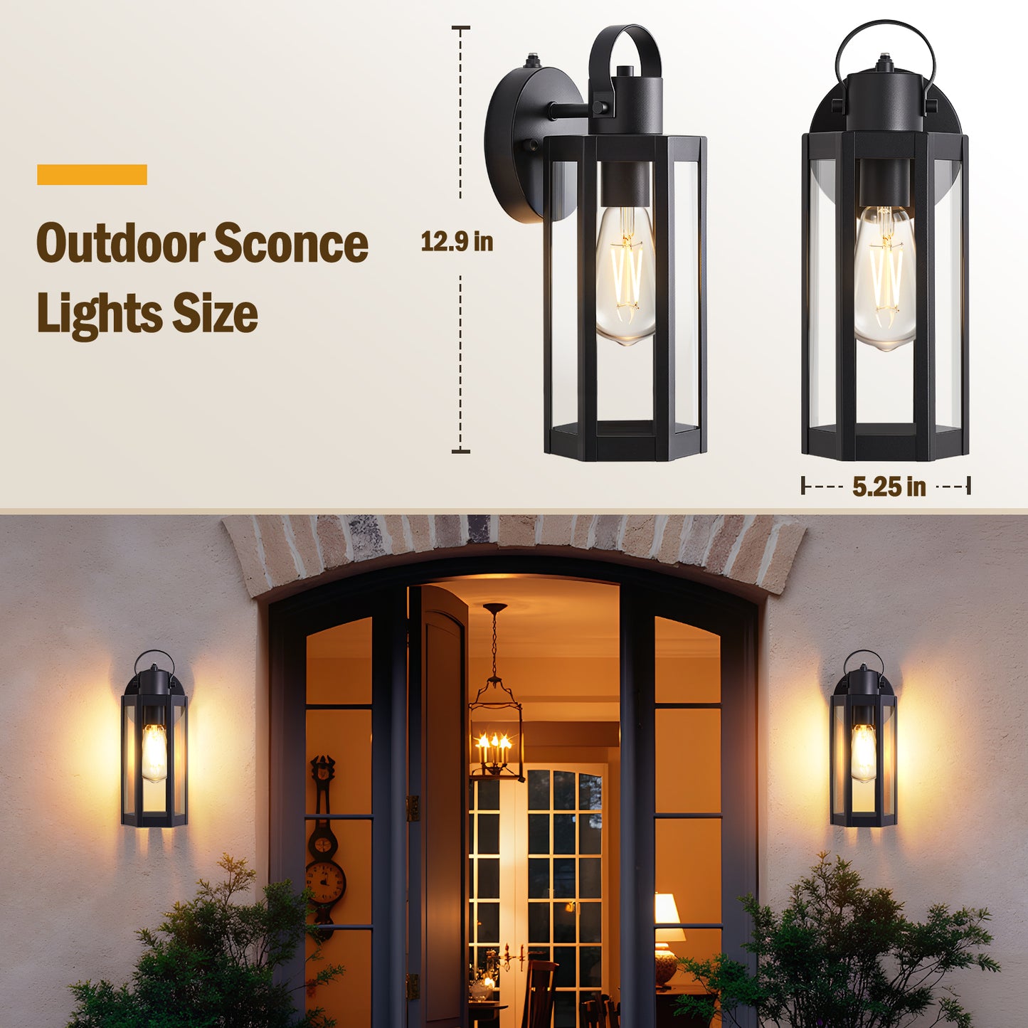 Dusk to Dawn Outdoor Lighting Fixtures, Black Waterproof Sconce Outside Lamp Exterior Wall Sconce Front Door Porch Wall Mount Light Fixtures Anti Rust Wall Lantern for Garage Doorway