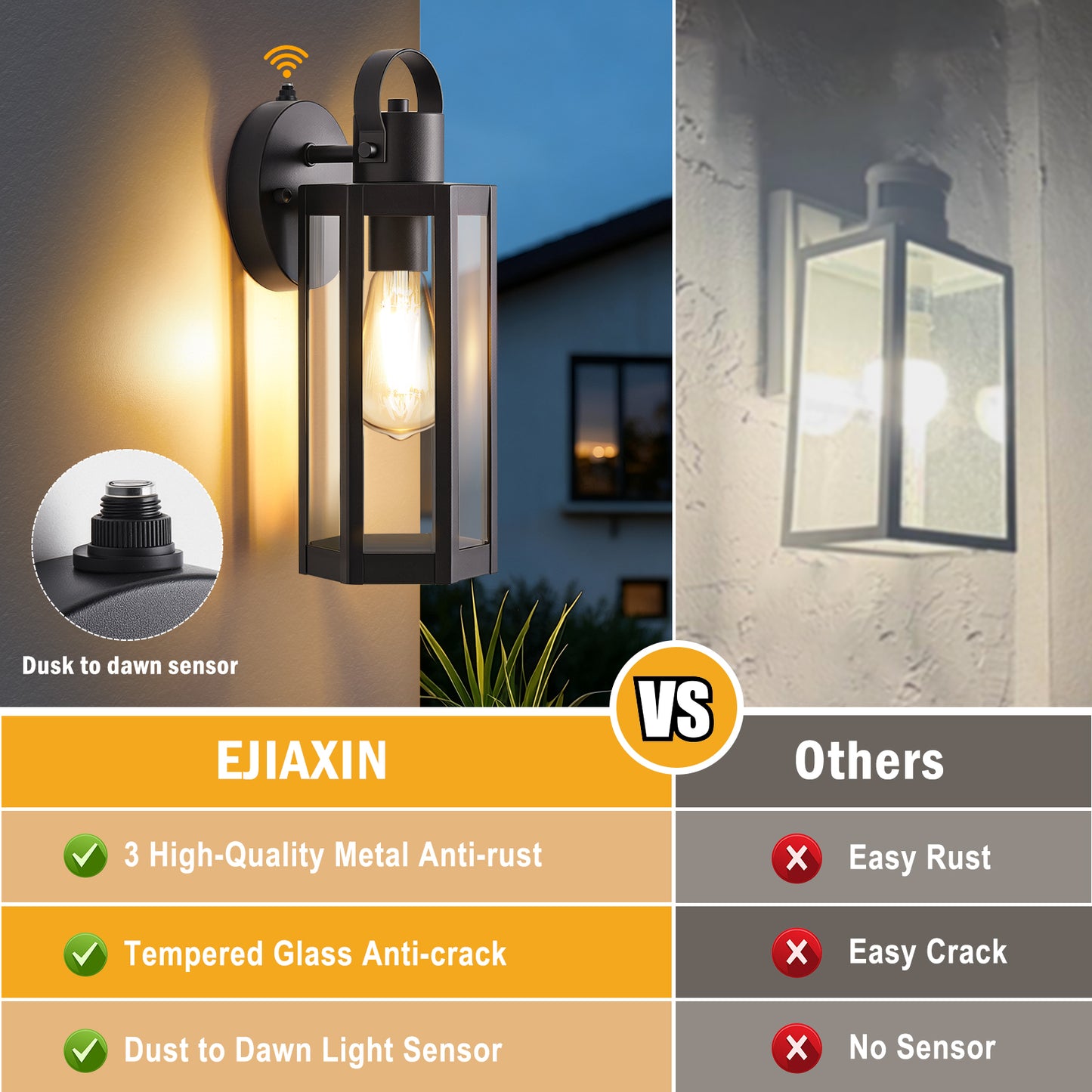 Dusk to Dawn Outdoor Lighting Fixtures, Black Waterproof Sconce Outside Lamp Exterior Wall Sconce Front Door Porch Wall Mount Light Fixtures Anti Rust Wall Lantern for Garage Doorway