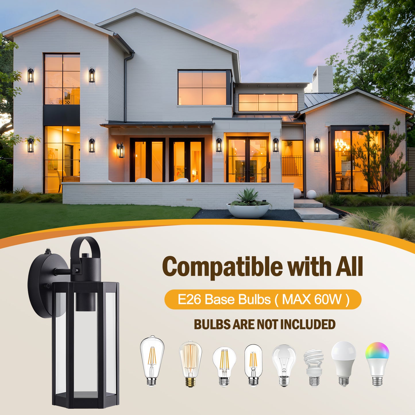 Dusk to Dawn Outdoor Lighting Fixtures, Black Waterproof Sconce Outside Lamp Exterior Wall Sconce Front Door Porch Wall Mount Light Fixtures Anti Rust Wall Lantern for Garage Doorway