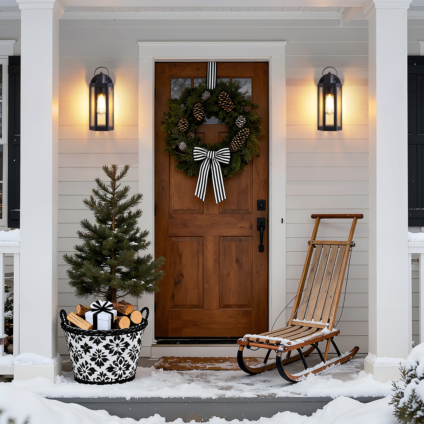 Dusk to Dawn Outdoor Lighting Fixtures, Black Waterproof Sconce Outside Lamp Exterior Wall Sconce Front Door Porch Wall Mount Light Fixtures Anti Rust Wall Lantern for Garage Doorway