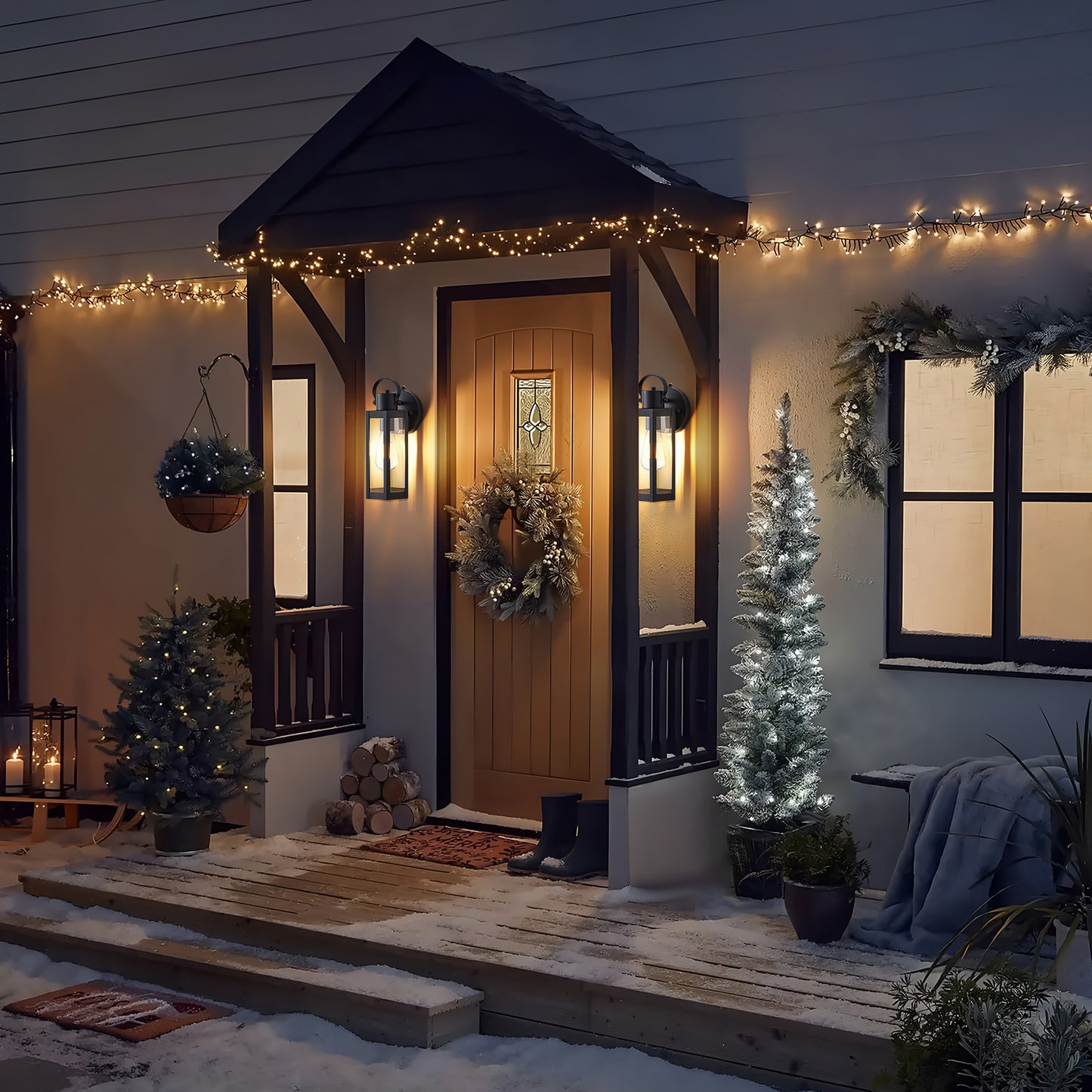 Dusk to Dawn Outdoor Lighting Fixtures, Black Waterproof Sconce Outside Lamp Exterior Wall Sconce Front Door Porch Wall Mount Light Fixtures Anti Rust Wall Lantern for Garage Doorway