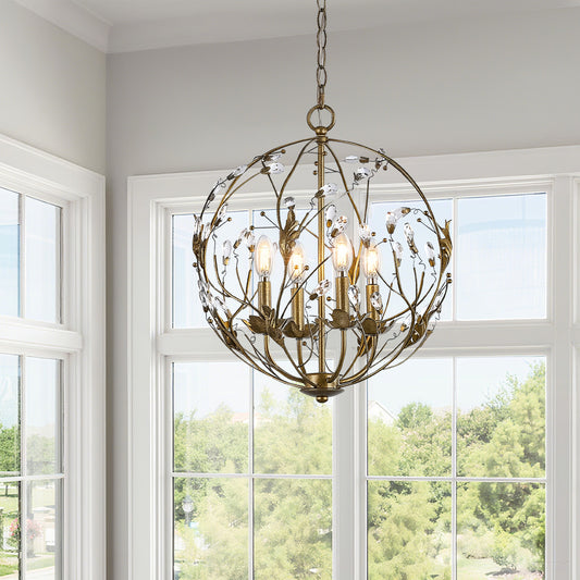 NATYSWAN Crystal Chandelier Ceiling Light with 4 Lights (Bulbs Not Included), E12 Base Max 60W Each, USB-A & USB-C Charging Ports, 60 inch Chain, for Indoor Dining Room, Foyer, Kitchen