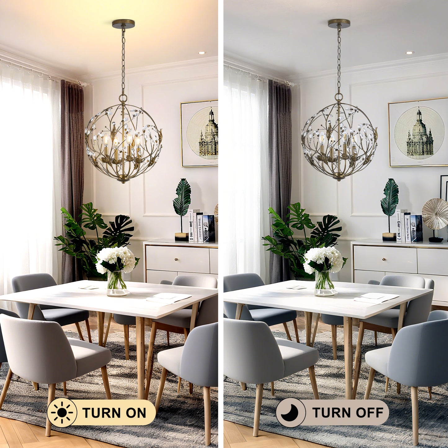 NATYSWAN Crystal Chandelier Ceiling Light with 4 Lights (Bulbs Not Included), E12 Base Max 60W Each, USB-A & USB-C Charging Ports, 60 inch Chain, for Indoor Dining Room, Foyer, Kitchen