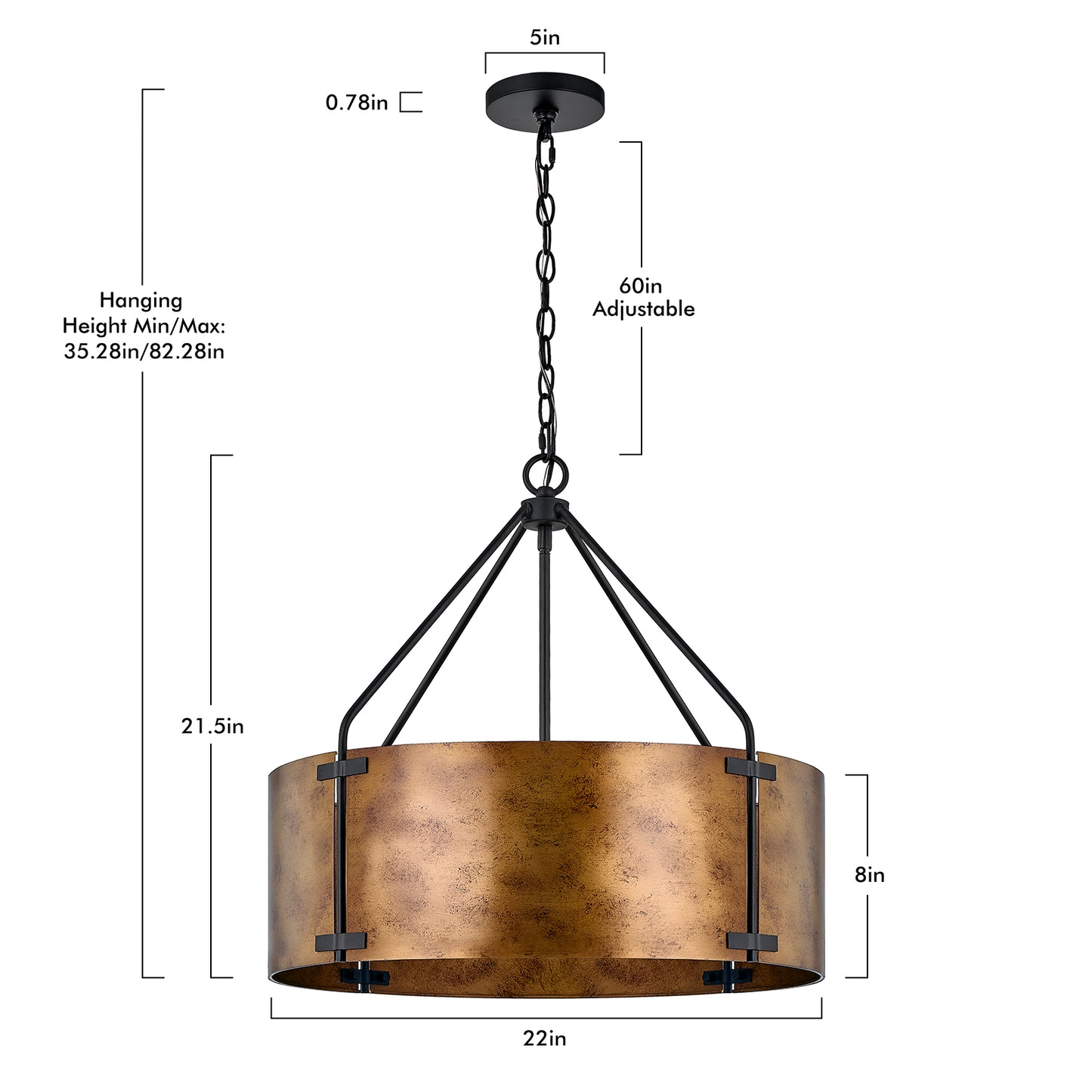 NATYSWAN 22 inch Industrial Cage Ceiling Light with 4 Lights (Bulbs Not Included), E27 Base Max 100W Each, Dual USB-A & C Charging Ports, 60 Inch Chain, for Kitchen, Dining Room, Farmhouse Indoor