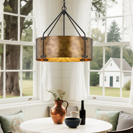 NATYSWAN 22 inch Industrial Cage Ceiling Light with 4 Lights (Bulbs Not Included), E27 Base Max 100W Each, Dual USB-A & C Charging Ports, 60 Inch Chain, for Kitchen, Dining Room, Farmhouse Indoor