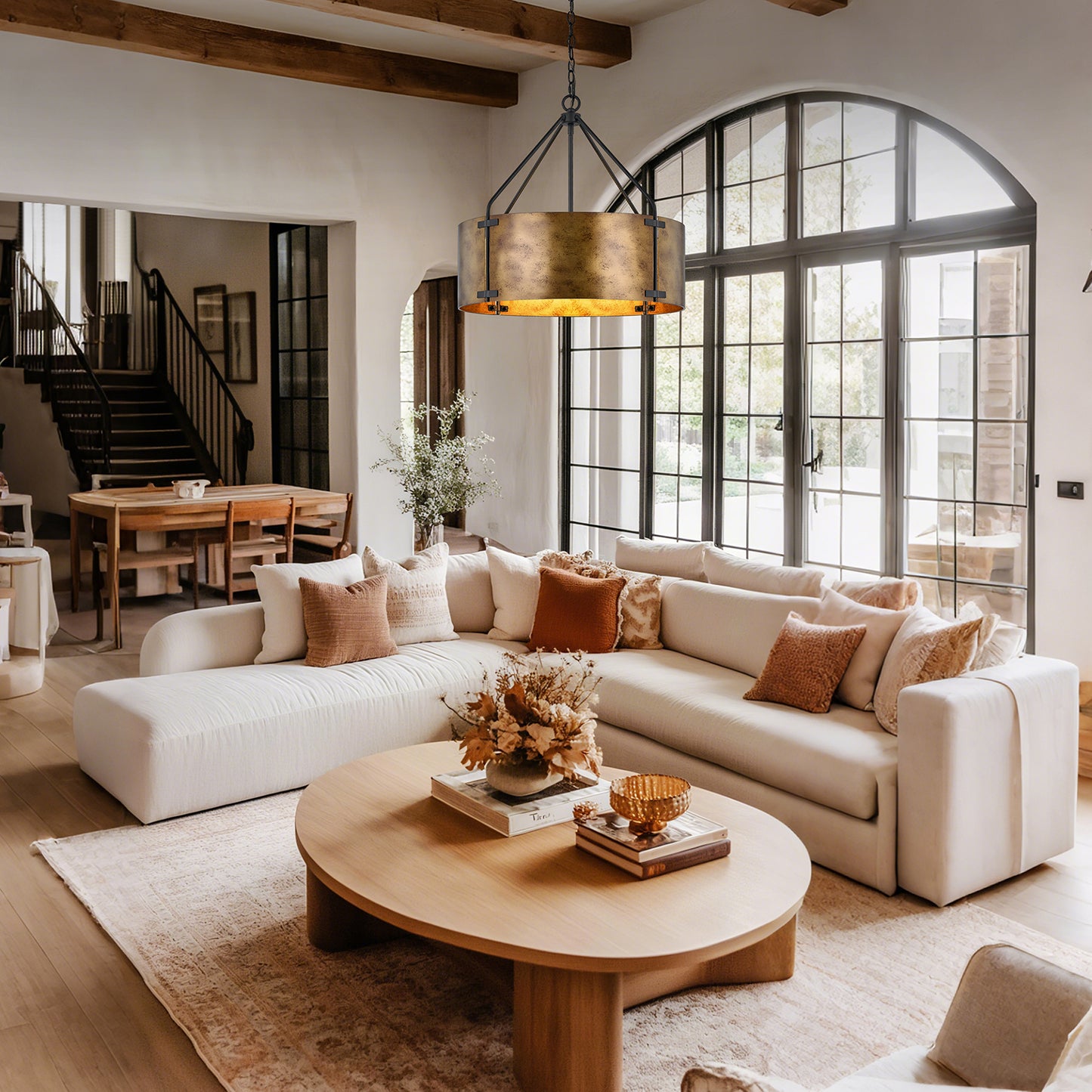 NATYSWAN 22 inch Industrial Cage Ceiling Light with 4 Lights (Bulbs Not Included), E27 Base Max 100W Each, Dual USB-A & C Charging Ports, 60 Inch Chain, for Kitchen, Dining Room, Farmhouse Indoor