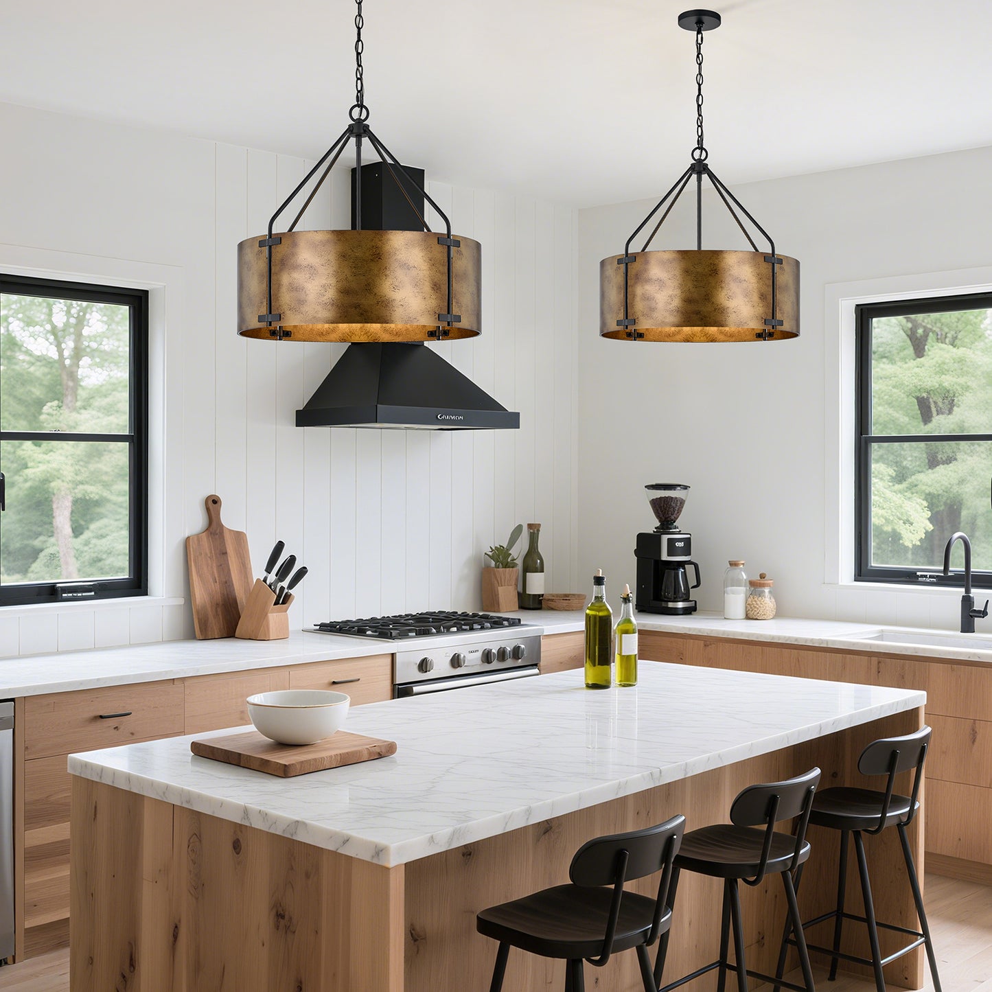 NATYSWAN 22 inch Industrial Cage Ceiling Light with 4 Lights (Bulbs Not Included), E27 Base Max 100W Each, Dual USB-A & C Charging Ports, 60 Inch Chain, for Kitchen, Dining Room, Farmhouse Indoor