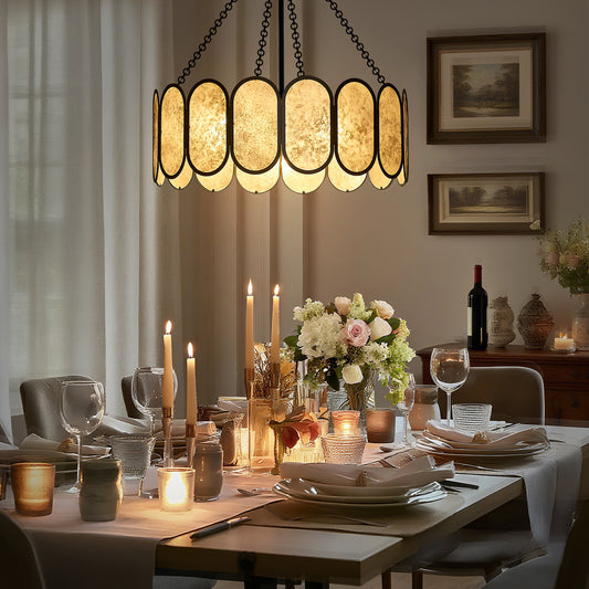 NATYSWAN 21.5 inch Vintage Shade Ceiling Light, 4-Light E27 Base Max 100W (Bulbs Not Included), USB-A & C Ports, 60 Inch Chain, for Kitchen Dining Room Farmhouse Indoor