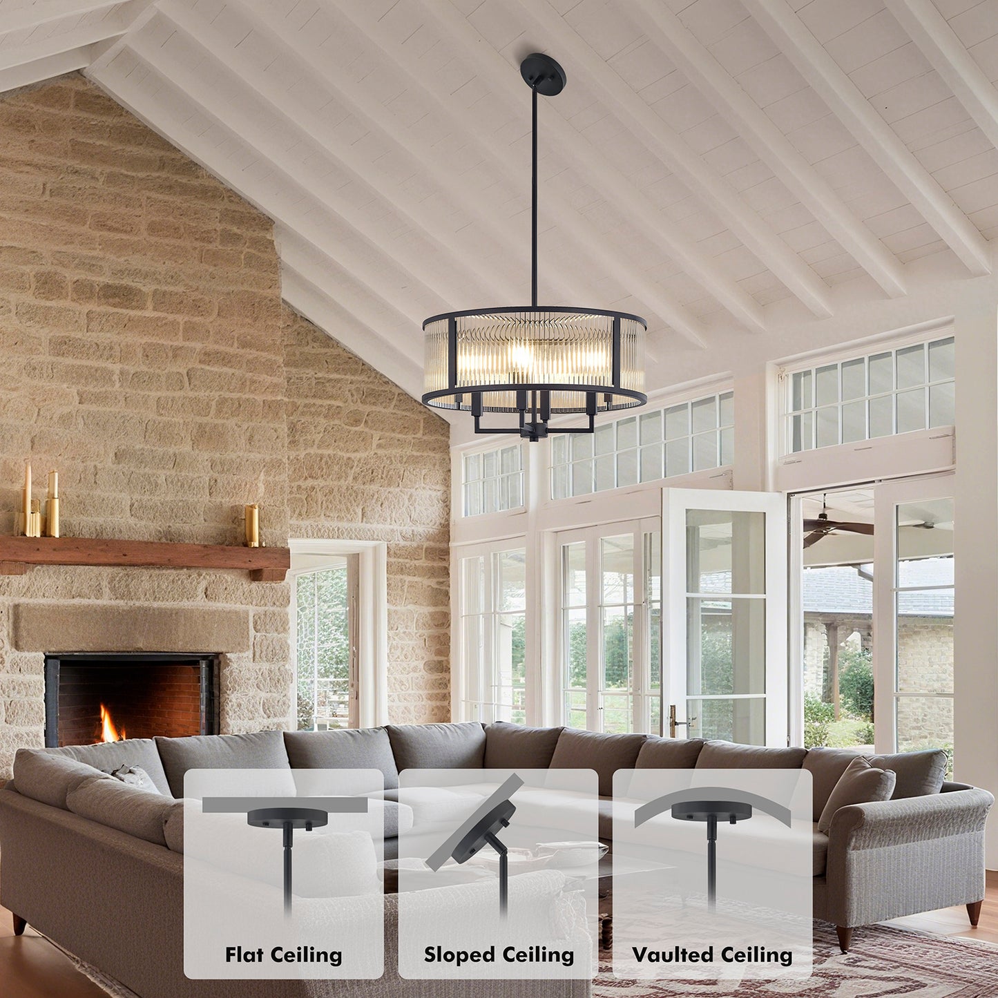 NATYSWAN Modern Glass Ceiling Light with 4 Lights (Bulbs Not Included), E12 Base Max 60W, Dual USB-A & C Charging Ports, for Hallway, Kitchen, Bedroom Indoor Use