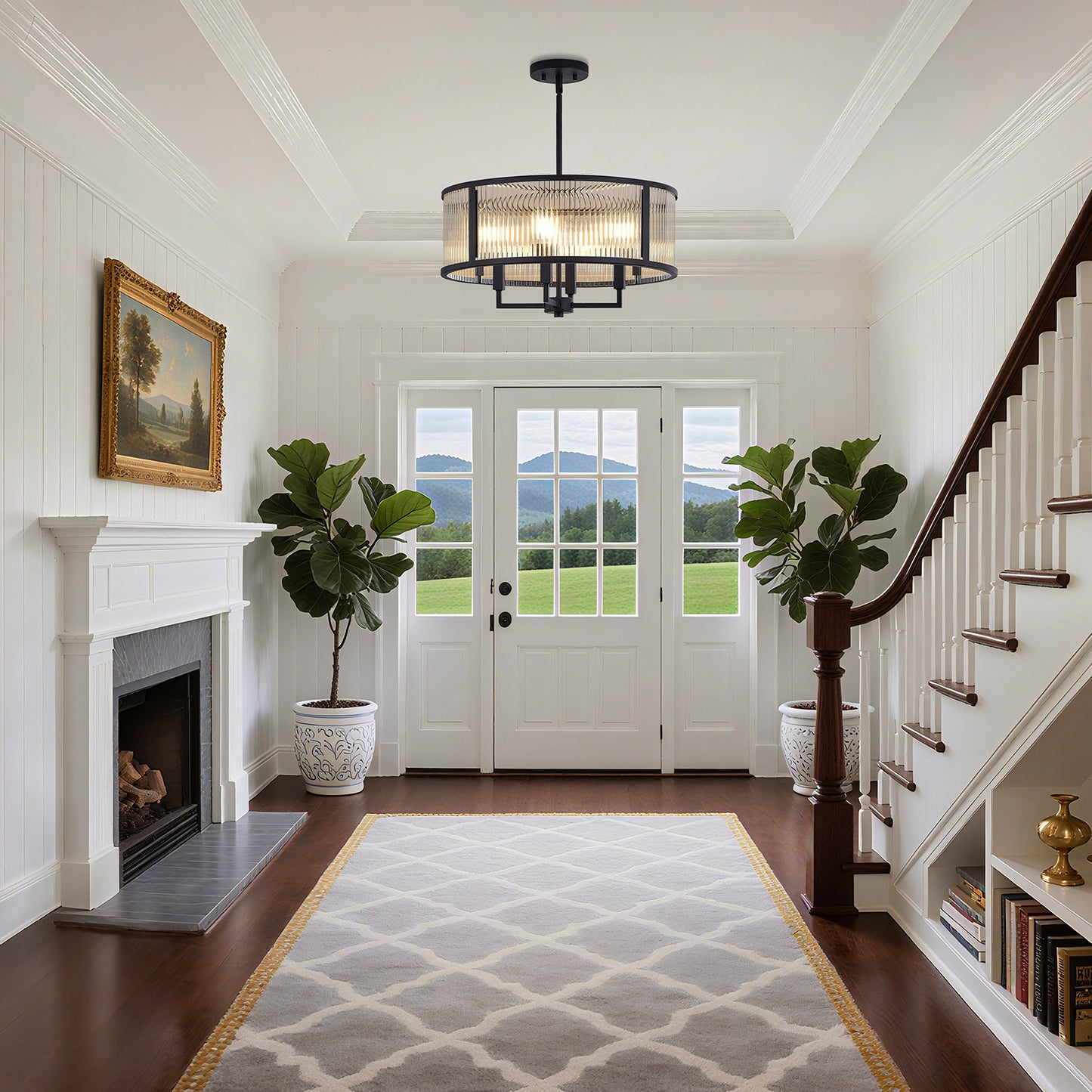 NATYSWAN Modern Glass Ceiling Light with 4 Lights (Bulbs Not Included), E12 Base Max 60W, Dual USB-A & C Charging Ports, for Hallway, Kitchen, Bedroom Indoor Use