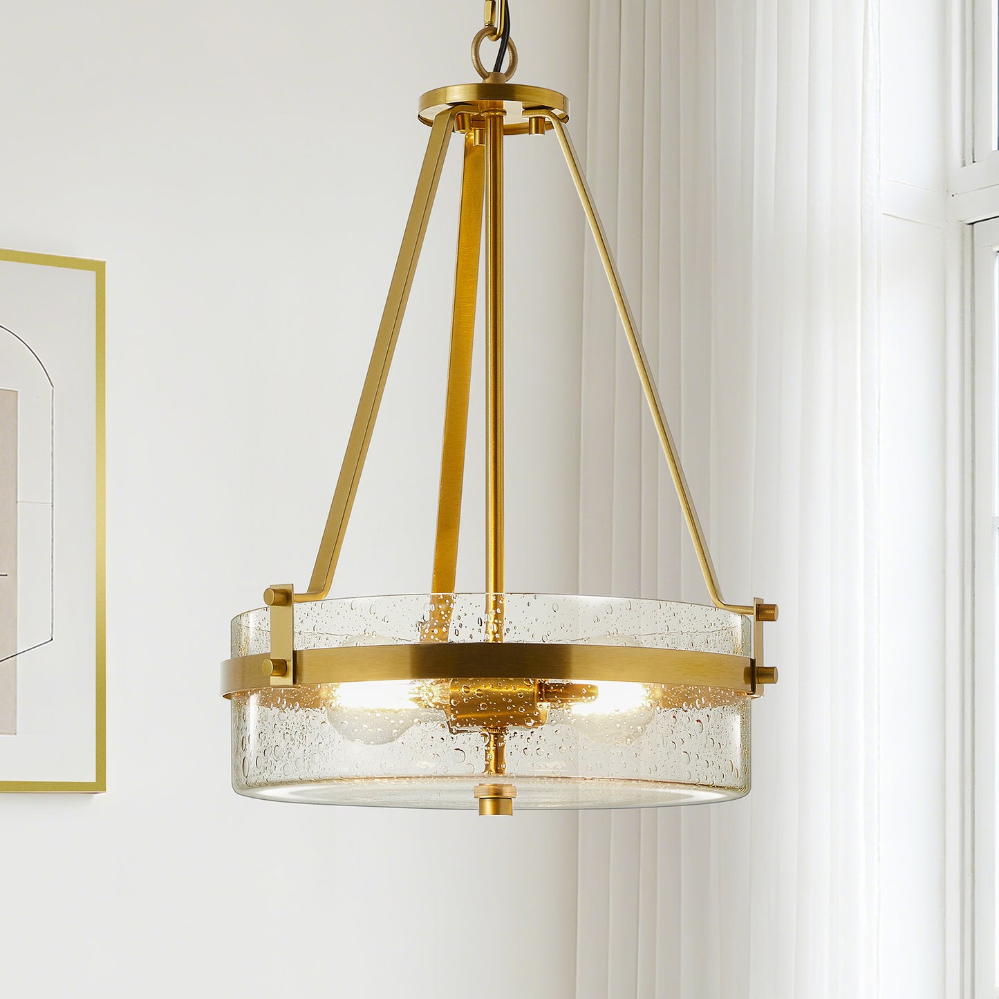 NATYSWAN Vintage Industrial Cage Chandelier with Glass Shade, 13.5 inch Wide E26 Socket Ceiling Light for Kitchen Island Dining Room（Bulb Not Included）