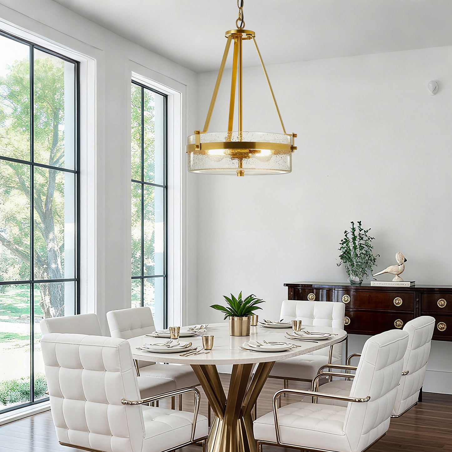 NATYSWAN Vintage Industrial Cage Chandelier with Glass Shade, 13.5 inch Wide E26 Socket Ceiling Light for Kitchen Island Dining Room（Bulb Not Included）