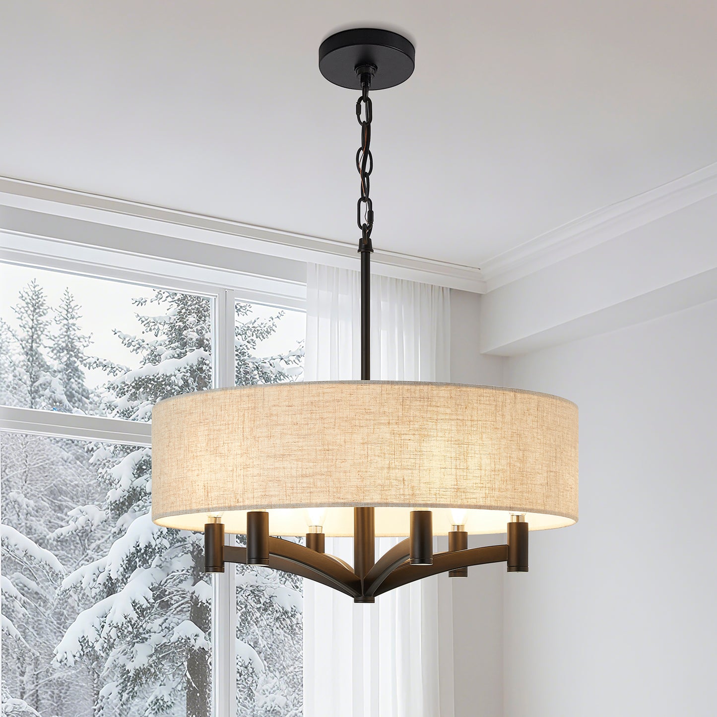 NATYSWAN Vintage Fabric Chandelier, 20 inch Wide Crystal Accent Ceiling Light with E12 Sockets for Indoor Dining Room Bedroom Hallway (Bulb Not Included)