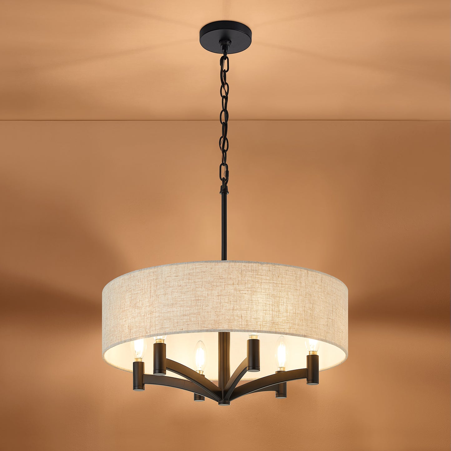 NATYSWAN Vintage Fabric Chandelier, 20 inch Wide Crystal Accent Ceiling Light with E12 Sockets for Indoor Dining Room Bedroom Hallway (Bulb Not Included)