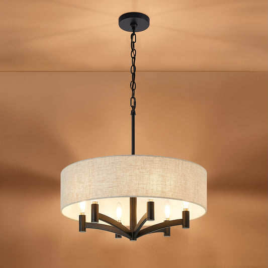 NATYSWAN Vintage Fabric Chandelier, 20 inch Wide Crystal Accent Ceiling Light with E12 Sockets for Indoor Dining Room Bedroom Hallway (Bulb Not Included)