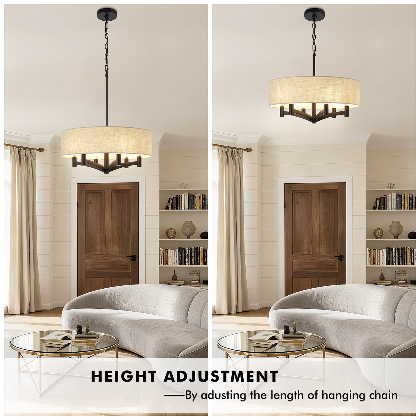 NATYSWAN Vintage Fabric Chandelier, 20 inch Wide Crystal Accent Ceiling Light with E12 Sockets for Indoor Dining Room Bedroom Hallway (Bulb Not Included)