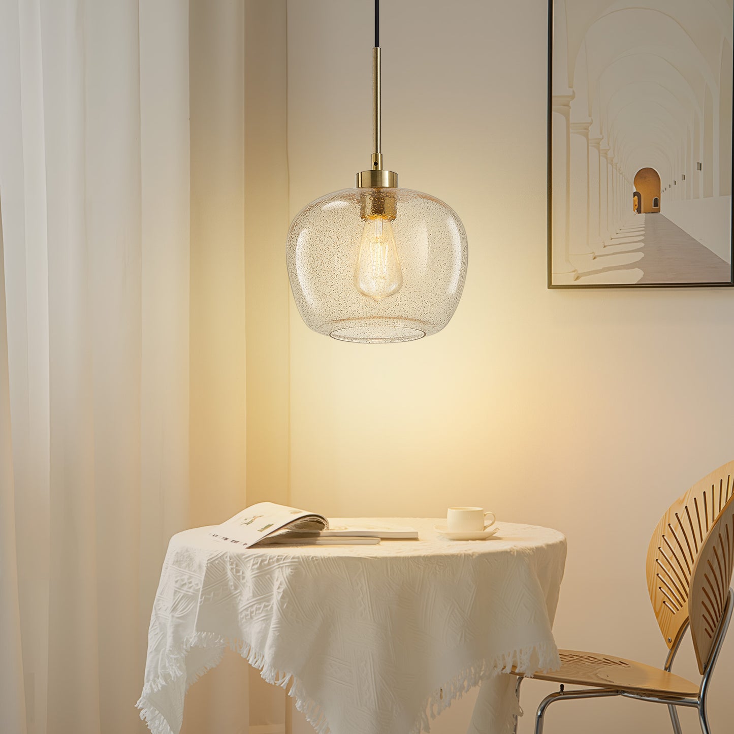 NATYSWAN Vintage Mini Globe Chandelier, 9.75 inch Wide Single-Light Flush Mount Ceiling Fixture with E26 Socket for Small Spaces, Hallway, Bathroom（Bulb Not Included）