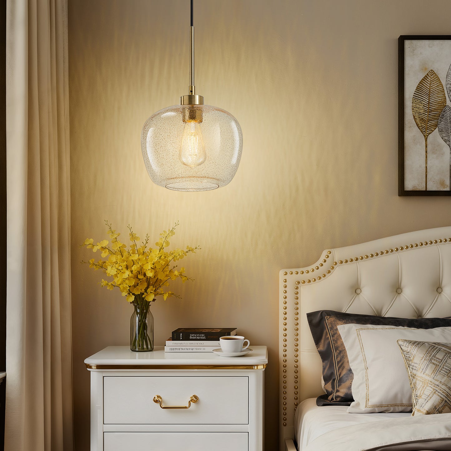 NATYSWAN Vintage Mini Globe Chandelier, 9.75 inch Wide Single-Light Flush Mount Ceiling Fixture with E26 Socket for Small Spaces, Hallway, Bathroom（Bulb Not Included）