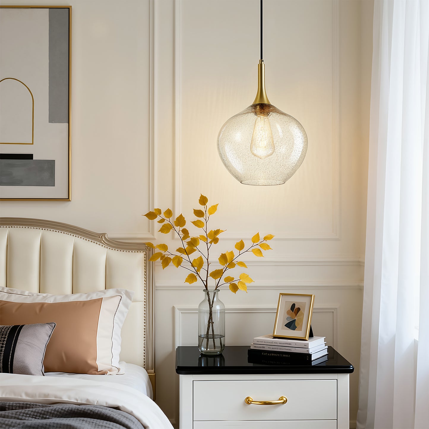 NATYSWAN Vintage Single-Light Chandelier with Glass Shade, E27 Socket Flush Mount Ceiling Light for Bedroom, Hallway, Entryway, 11 inch Wide（Bulb Not Included）