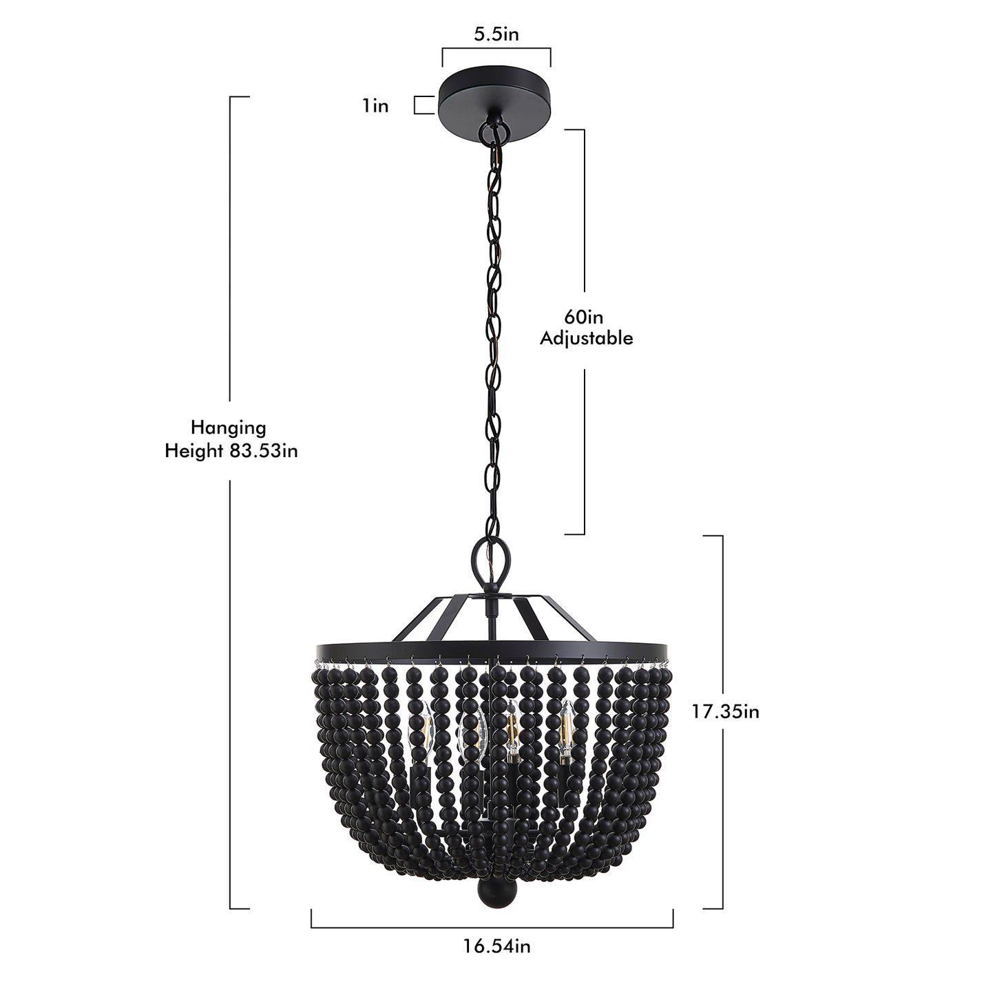 NATYSWAN Vintage Metal Chandelier with Beaded Strings, 16.5 inch Wide 4-Light Ceiling Fixture for Dining Room & Bedroom, E27 Socket（Bulb Not Included）
