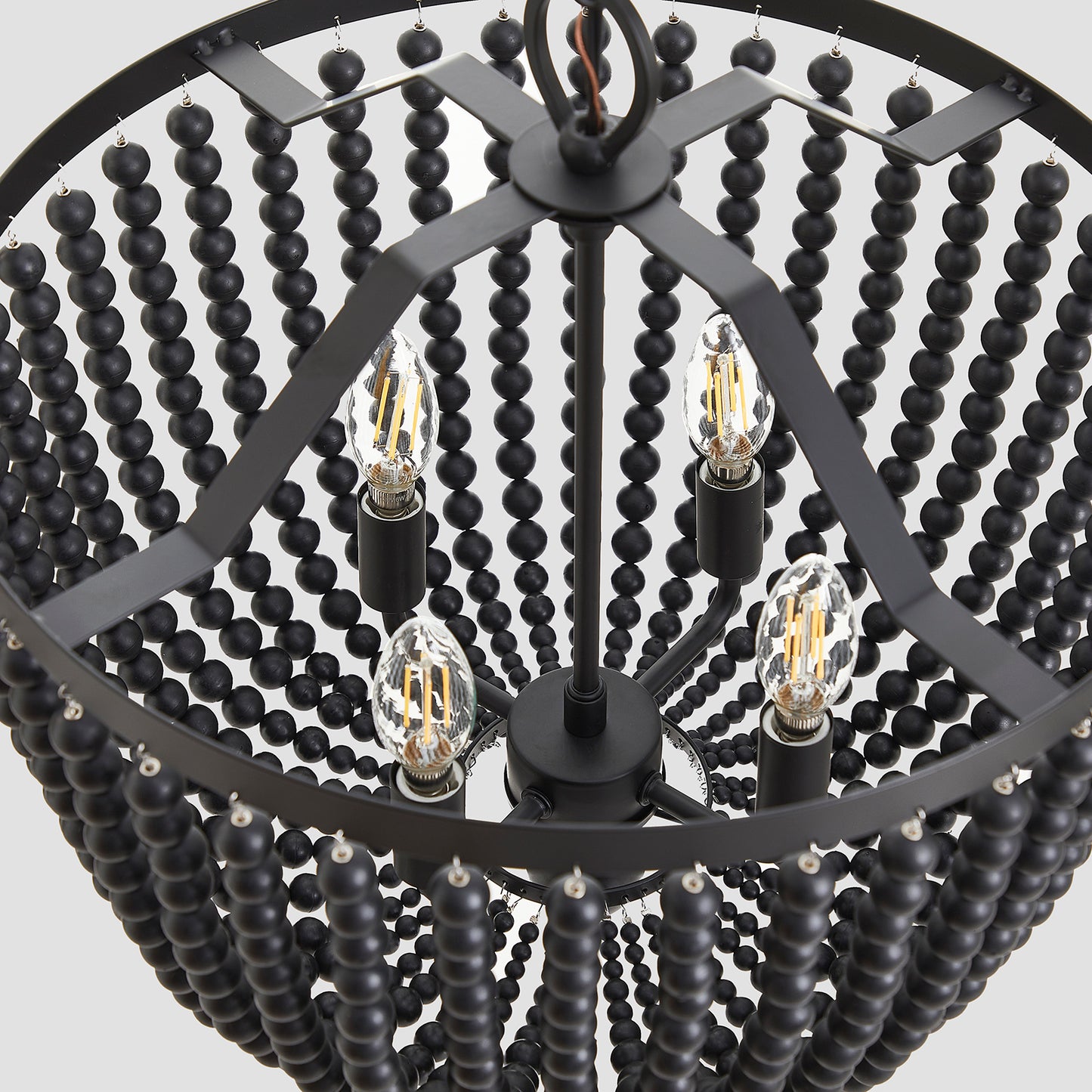 NATYSWAN Vintage Metal Chandelier with Beaded Strings, 16.5 inch Wide 4-Light Ceiling Fixture for Dining Room & Bedroom, E27 Socket（Bulb Not Included）