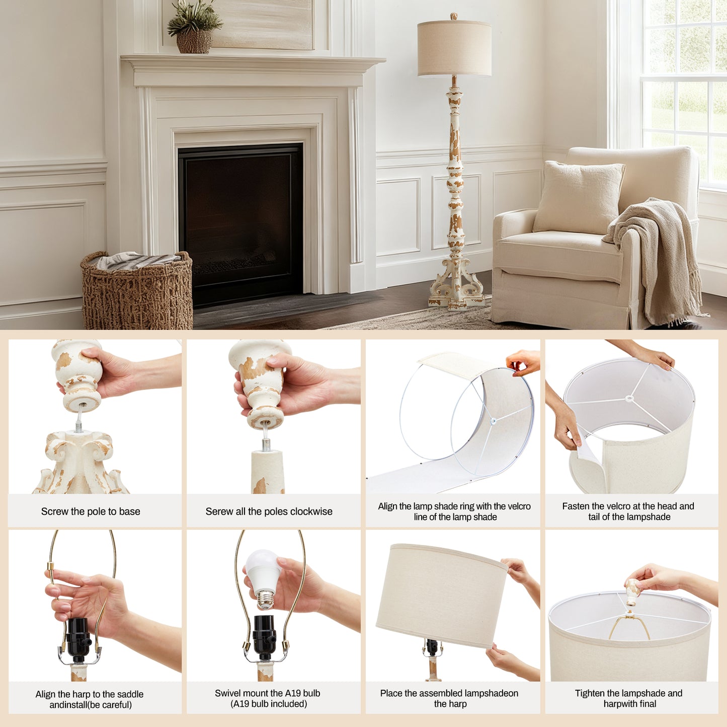 NATYSWAN modern minimalist floor lamp, 62.75" Tall Standing Lamps,Linen Lampshade,Standing Lamps for Living Room, Bedroom, Dresser,Office