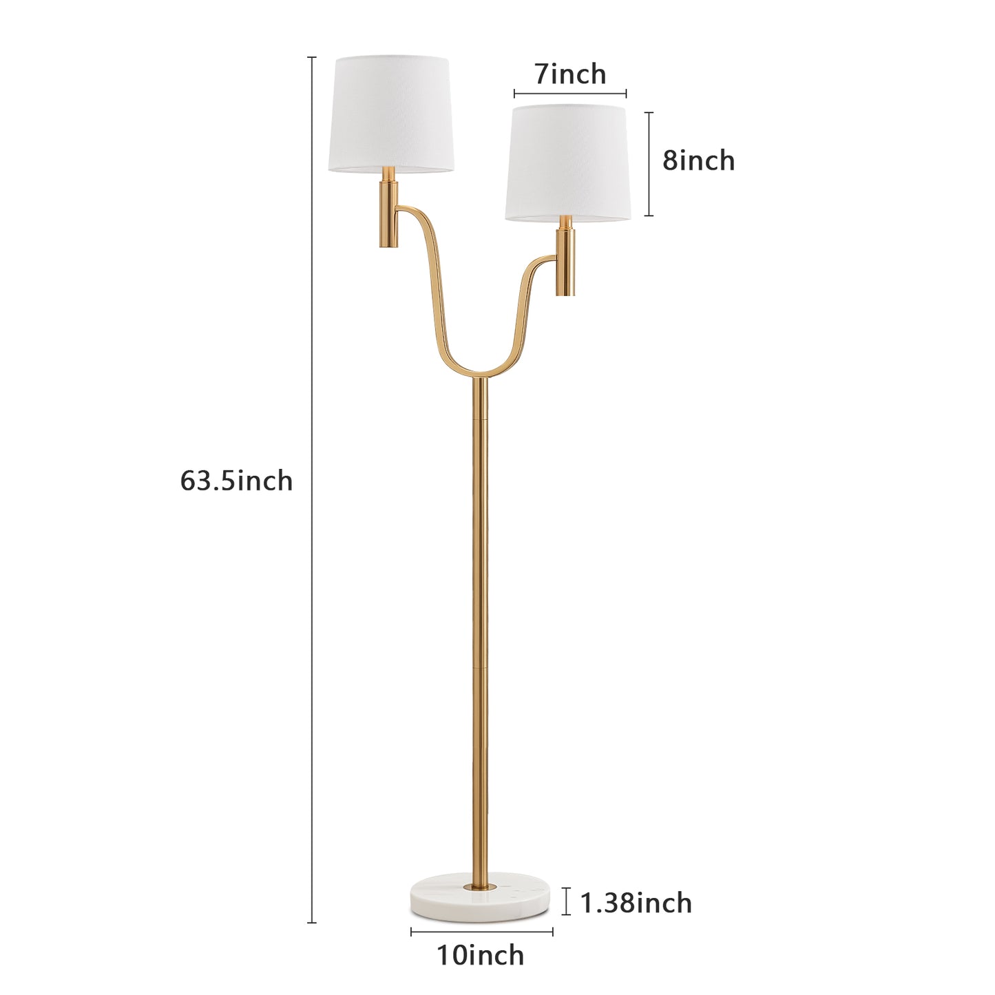 NATYSWAN marble base dual head floor lamp with 2 9W LED bulbs and pedal switch, modern light luxury style, suitable for living room and bedroom