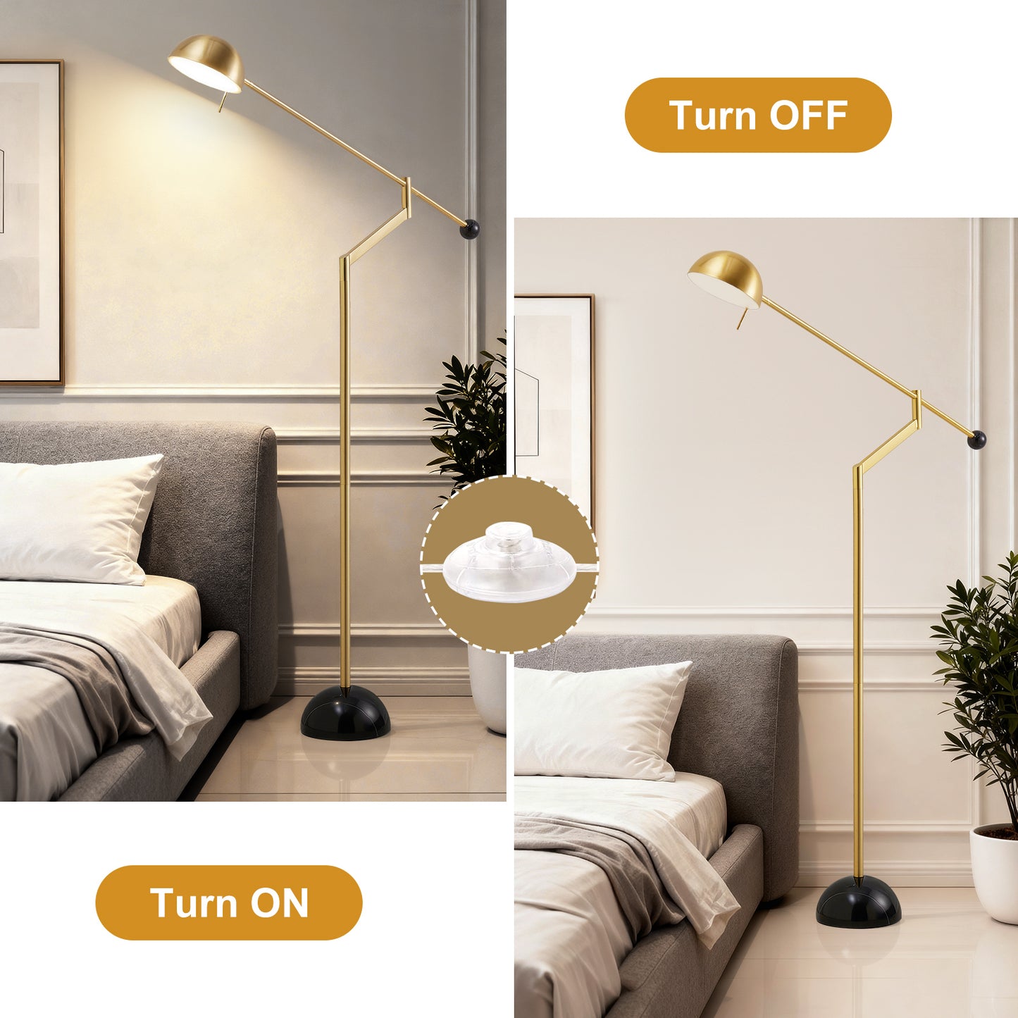 NATYSWAN Modern 61-Inch Floor Lamp, Marble Base, 9W LED Warm White Light, Indoor Standing Lamp for Living Room & Bedroom（Not Included Bulb）