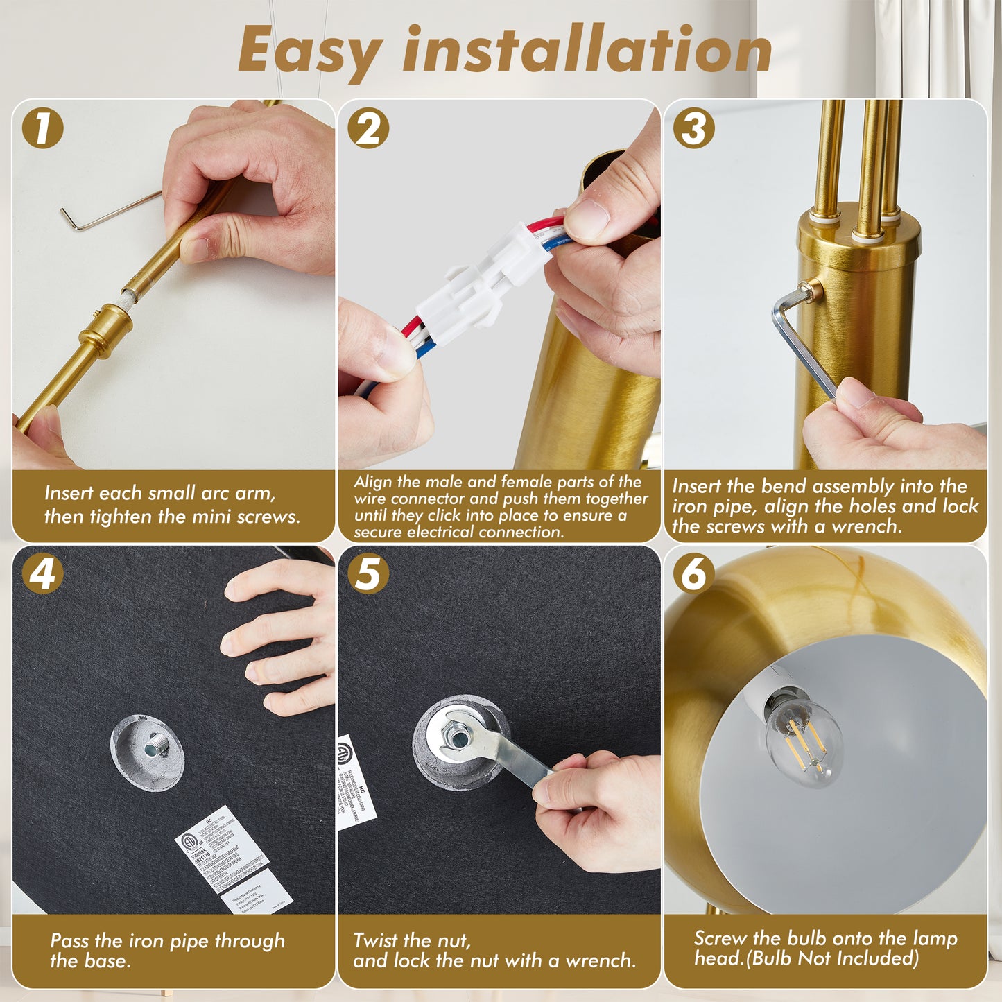 NATYSWAN Industrial Floor Lamp 85 inch, Three Elbow Adjustable Standing Lamp with Metal Shade, Max 60W E26 Base for Living Room, Bedroom, Office - Easy Assembly（Not Included Bulb）